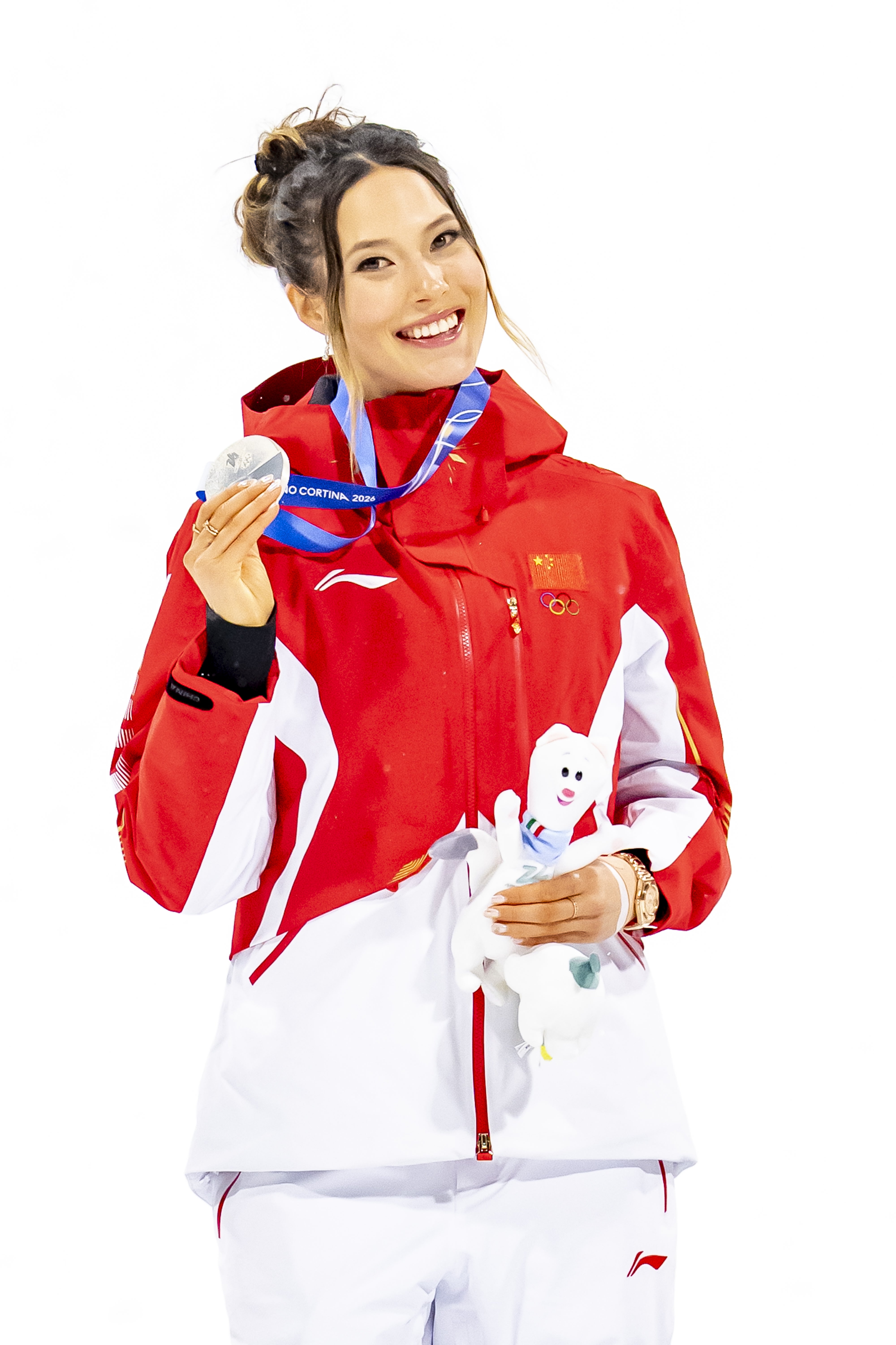 Gu, 22, with her silver medal from the Big Air event
