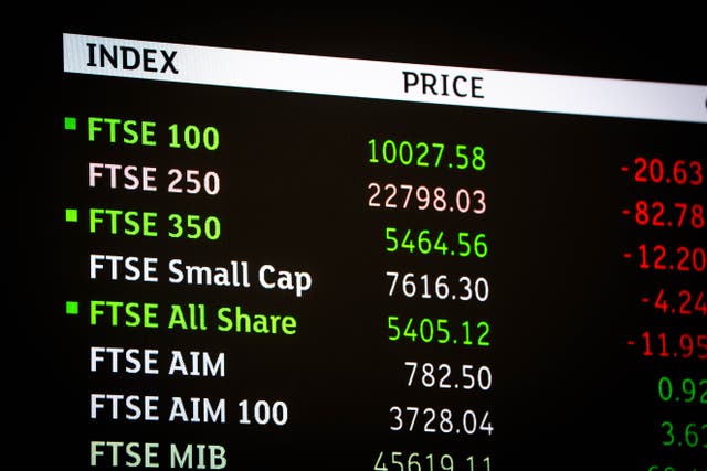 The FTSE 100 index closed up 130.01 points, 1.2%, at 10,686.18 (PA)
