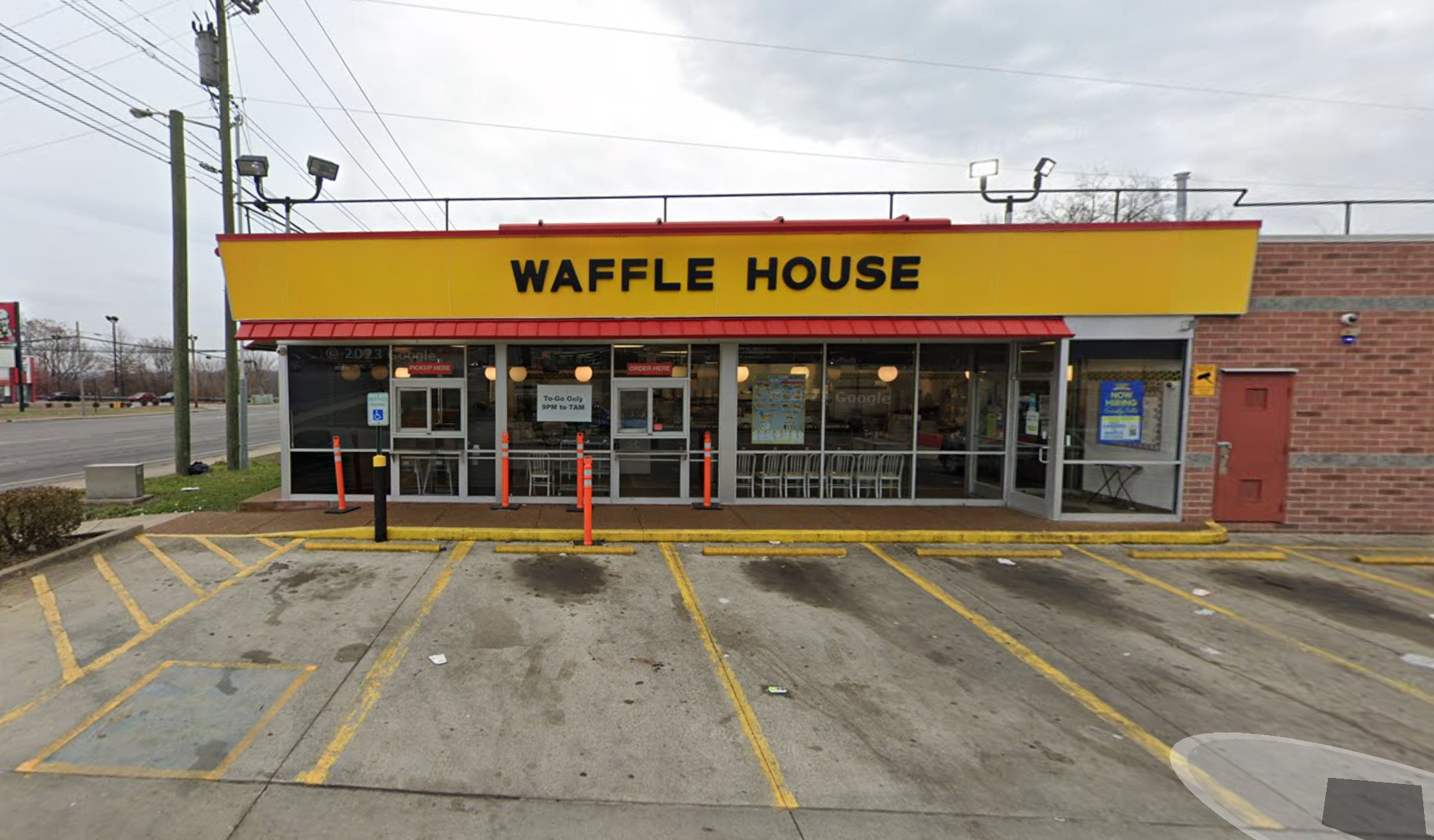 Waffle House #2129 in Nashville, where Gregory Lynn Hall, 62, says he was assaulted by a riot gear-clad security guard after getting in the middle of an argument between the cook and a server who turned out to be the cook’s wife