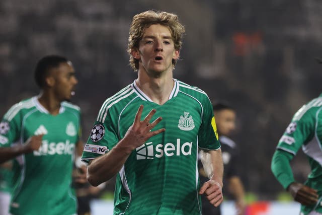 <p>Anthony Gordon has taken his tally to 10 for the season in the Champions League (AP Photo)</p>