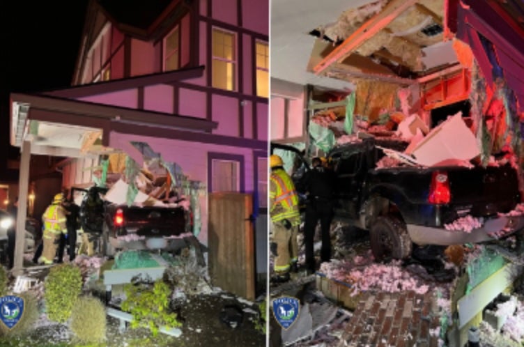 <p>A pickup truck had crashed into an Oregon home in the middle of the night after launching about 100 feet through the air</p>