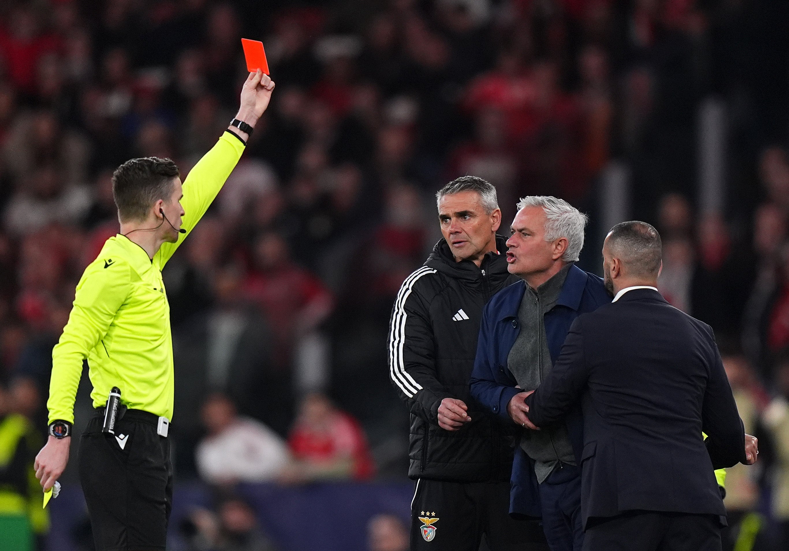 Mourinho was later sent off for demanding that Vinicius be shown a second yellow card following a foul