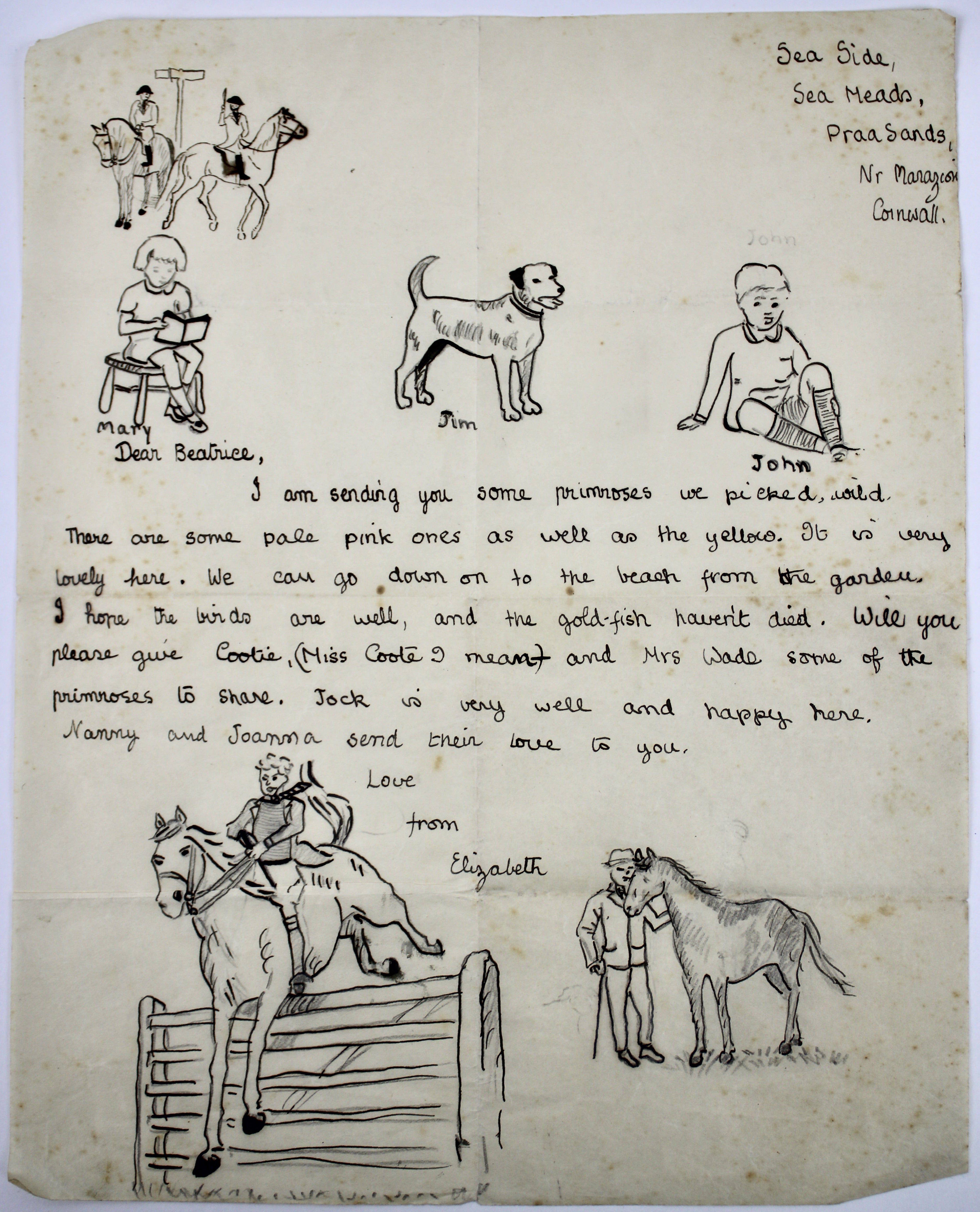 A young Queen Elizabeth II’s doodles and letter