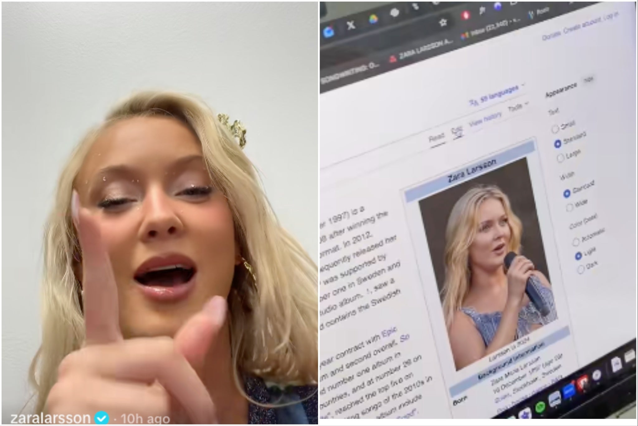<p>Zara Larsson wants people to stop changing her Wikipedia photo</p>
