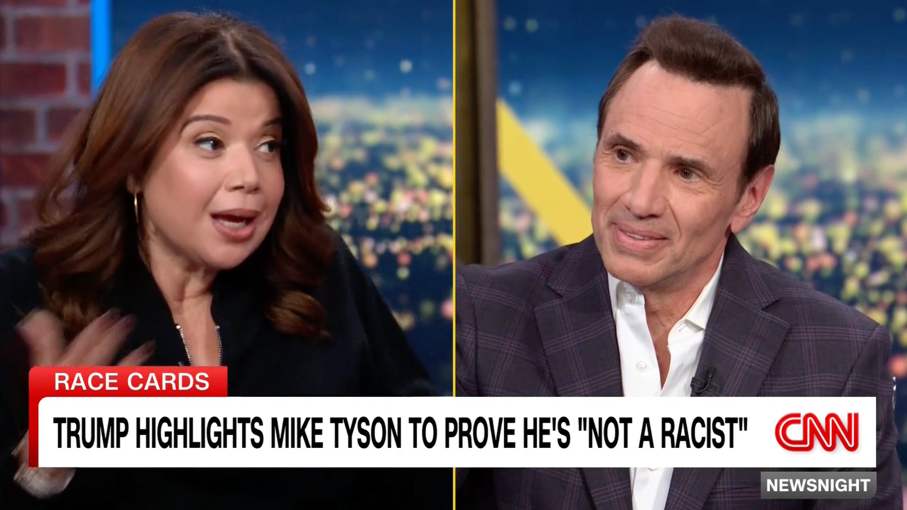 Ana Navarro e Paul Mecurio discutem o histórico do presidente Donald Trump no Newsnight Race da CNN na quarta-feira, 18 de fevereiro de 2026