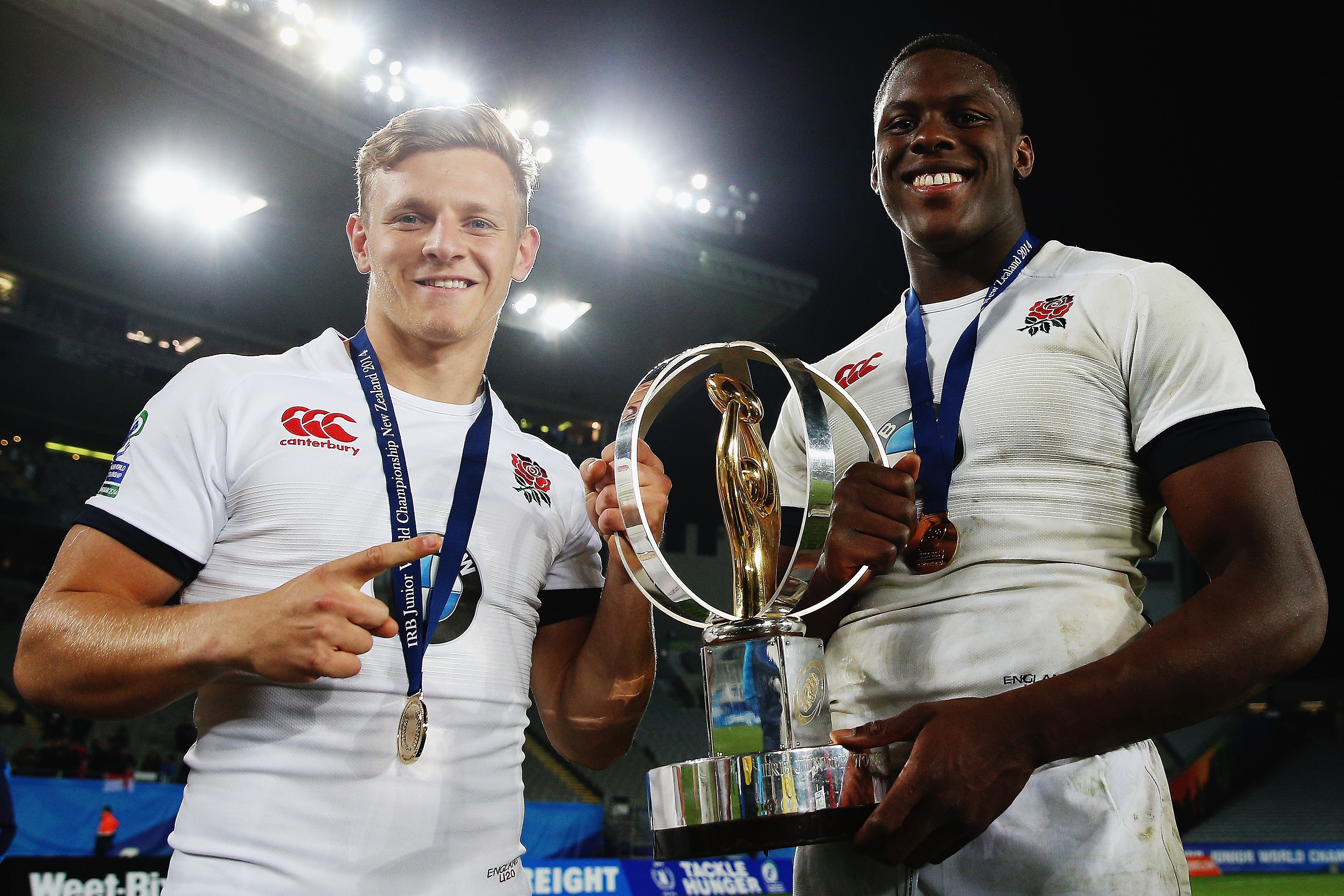 Maro Itoje (right) captained England U20s to World Cup success in 2014