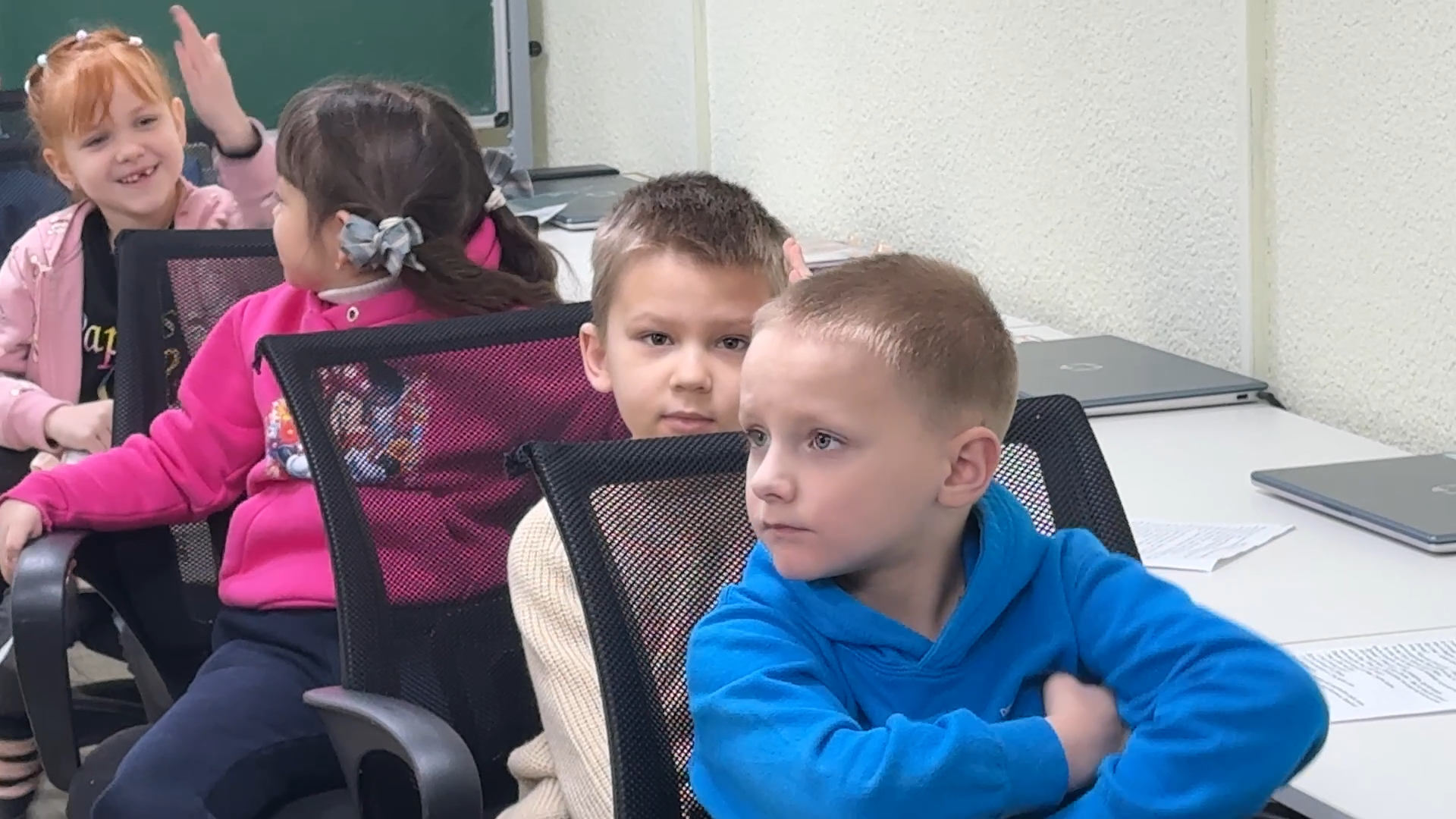 Children gather underground in the city of Nikopol on the frontline, where they run the gauntlet of drones every time they leave their homes