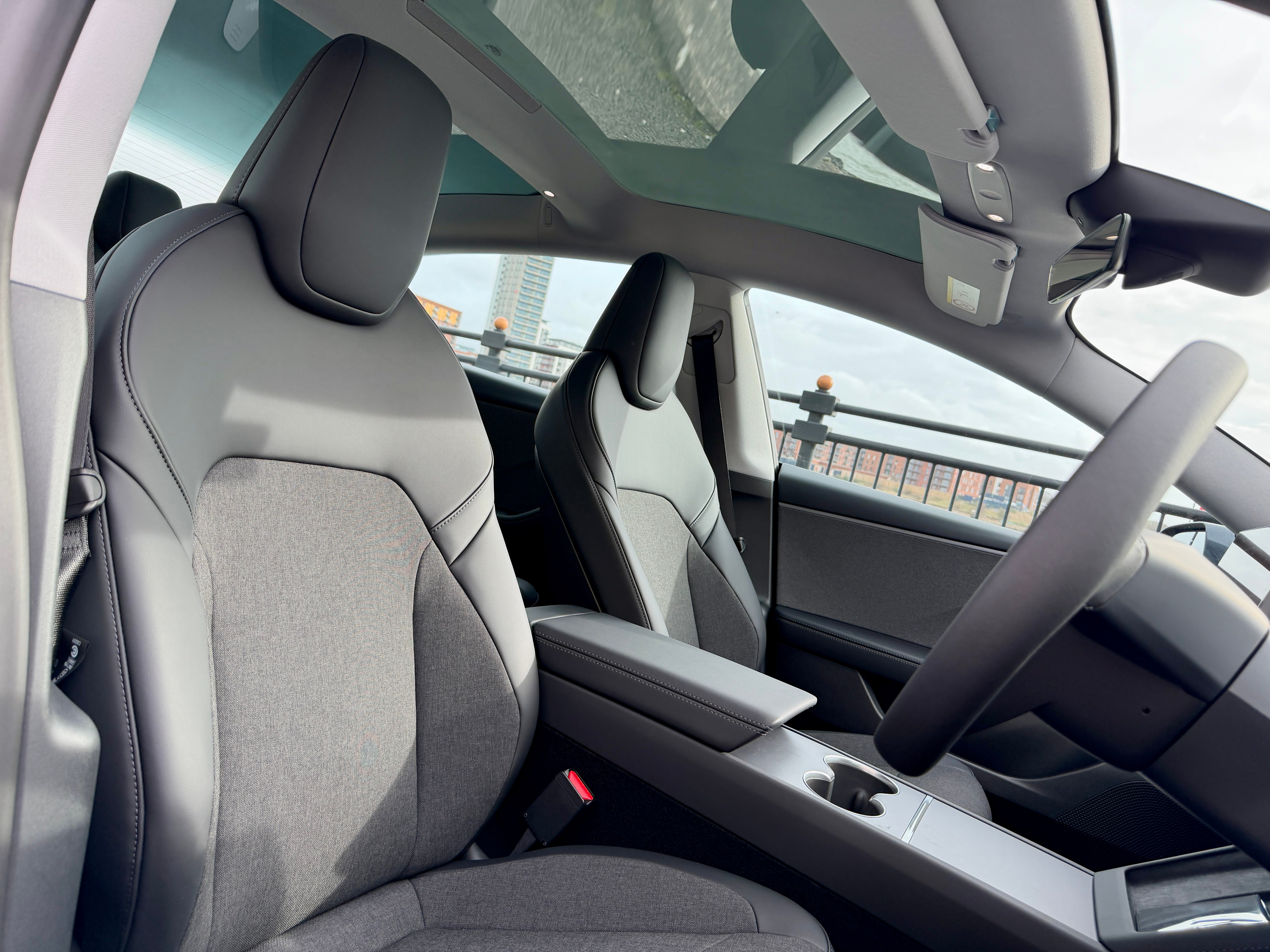 The Tesla Model 3 Rear Wheel Drive gets a combination of vegan leather and fabric seats, rather than full vegan leather