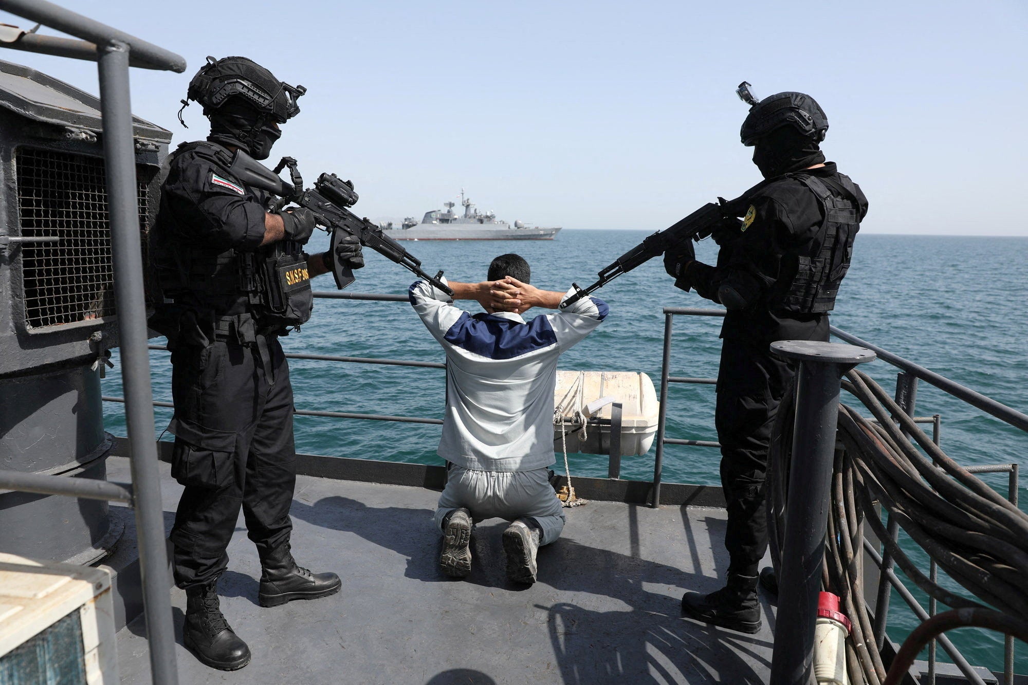 Members of the Iranian Army attend the joint Navy exercise of Iran and Russia in southern Iran, in this handout image obtained