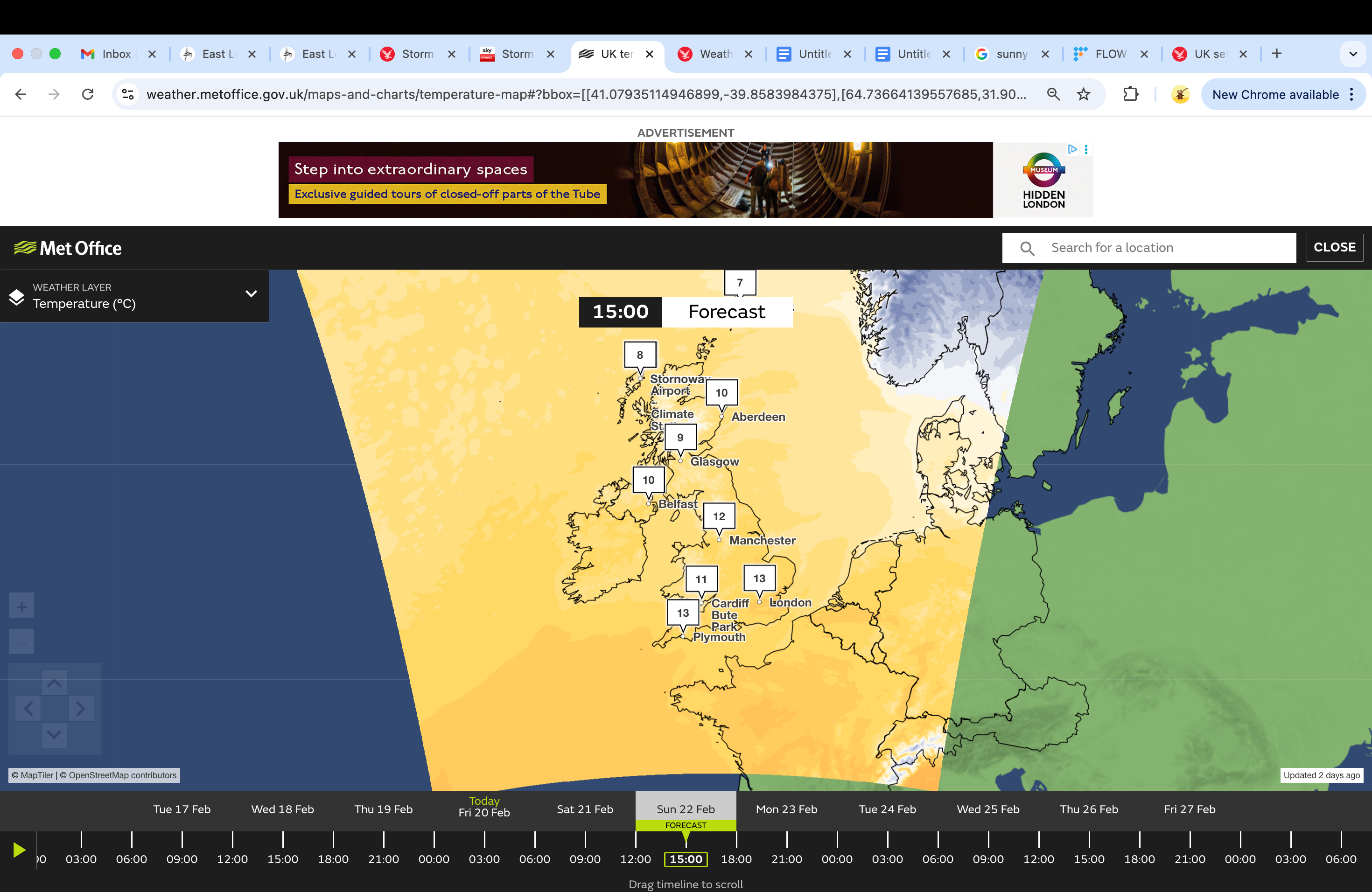 London will enjoy 13C, along with temperatures throughout the UK ranging from 7 to 13C