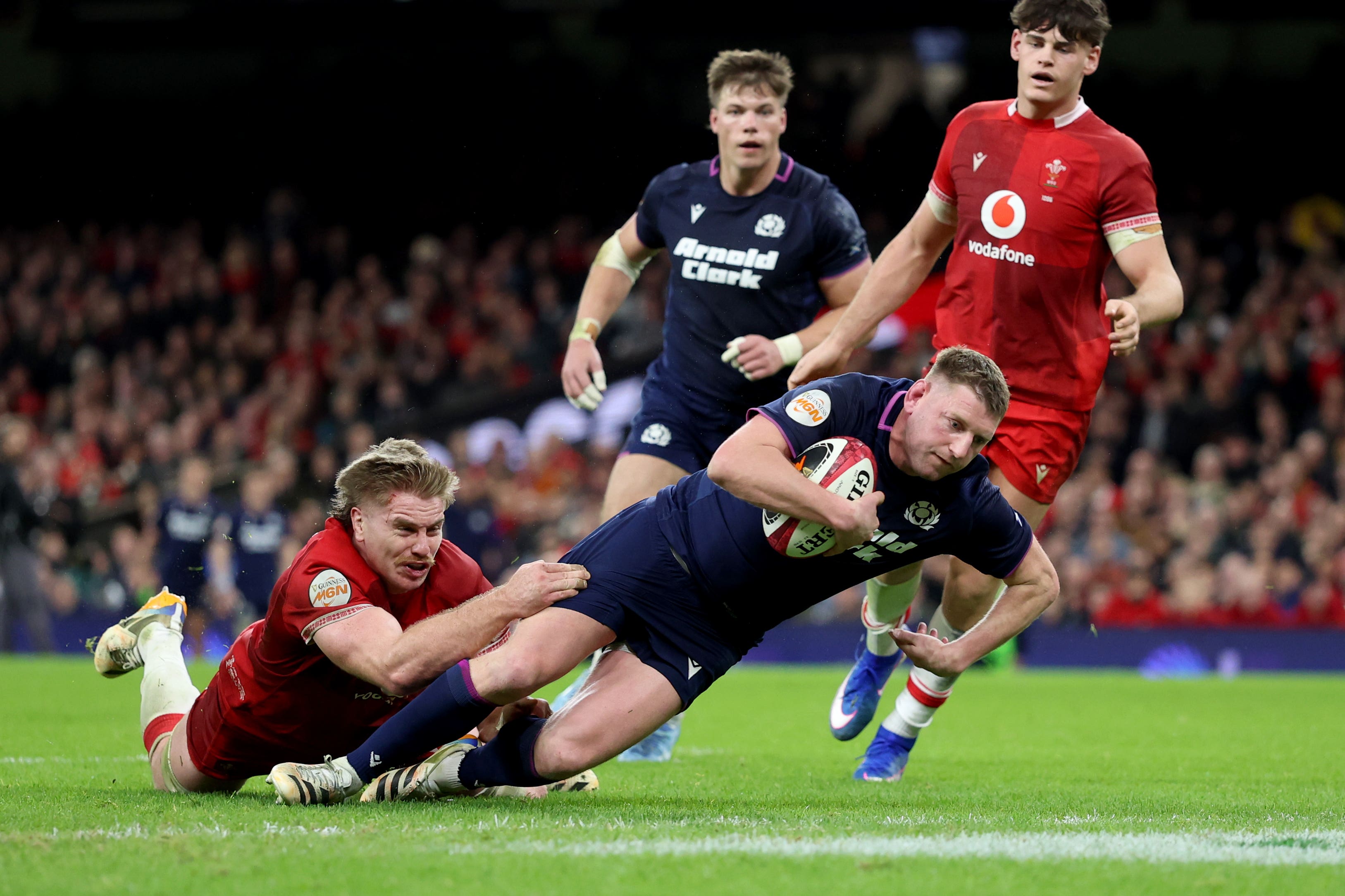 Scotland’s Finn Russell scored a try in their Six Nations victory over Wales
