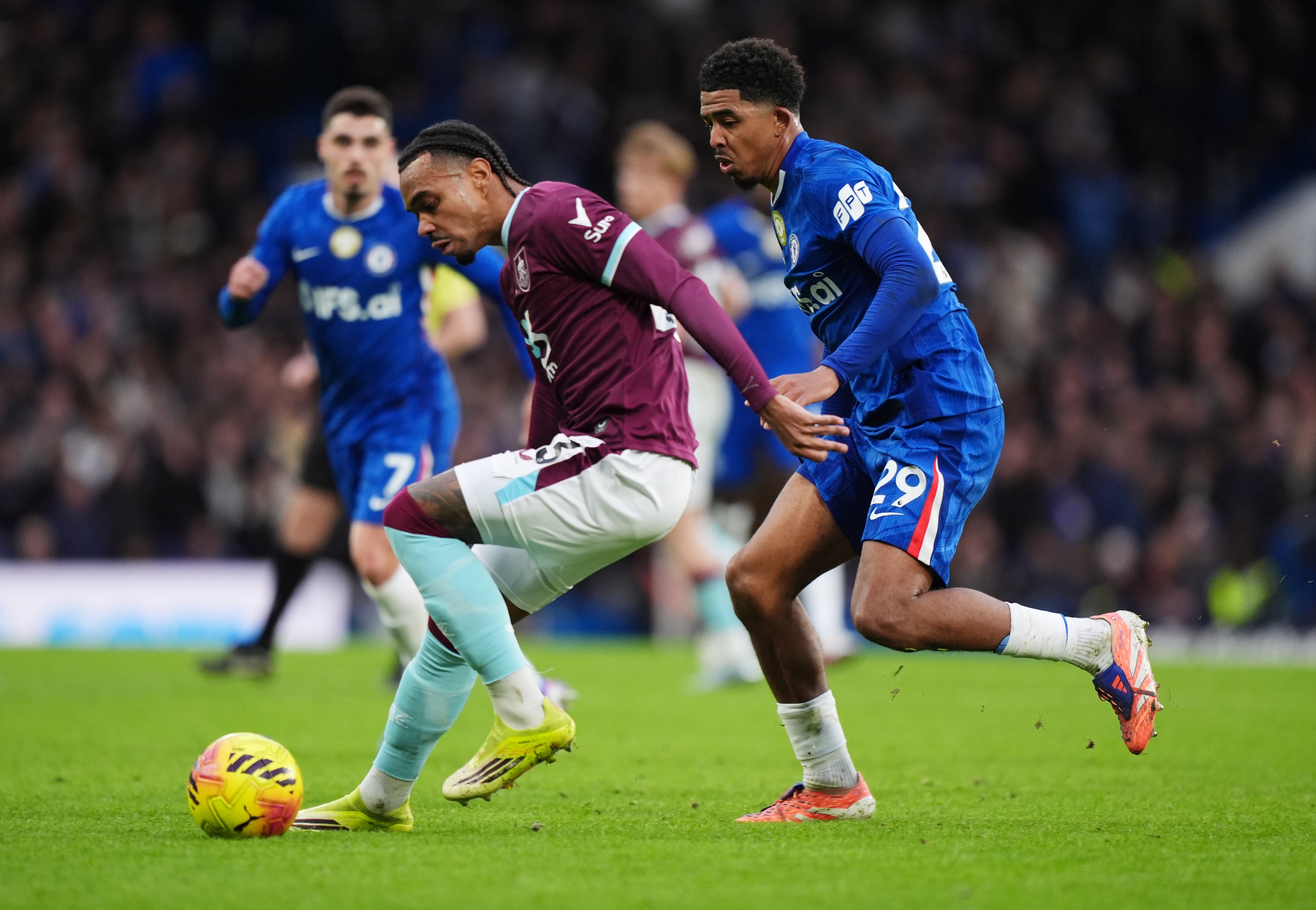 Chelsea’s Wesley Fofana (right) was targeted after the 1-1 draw against Burnley (Ben Whitley/PA)