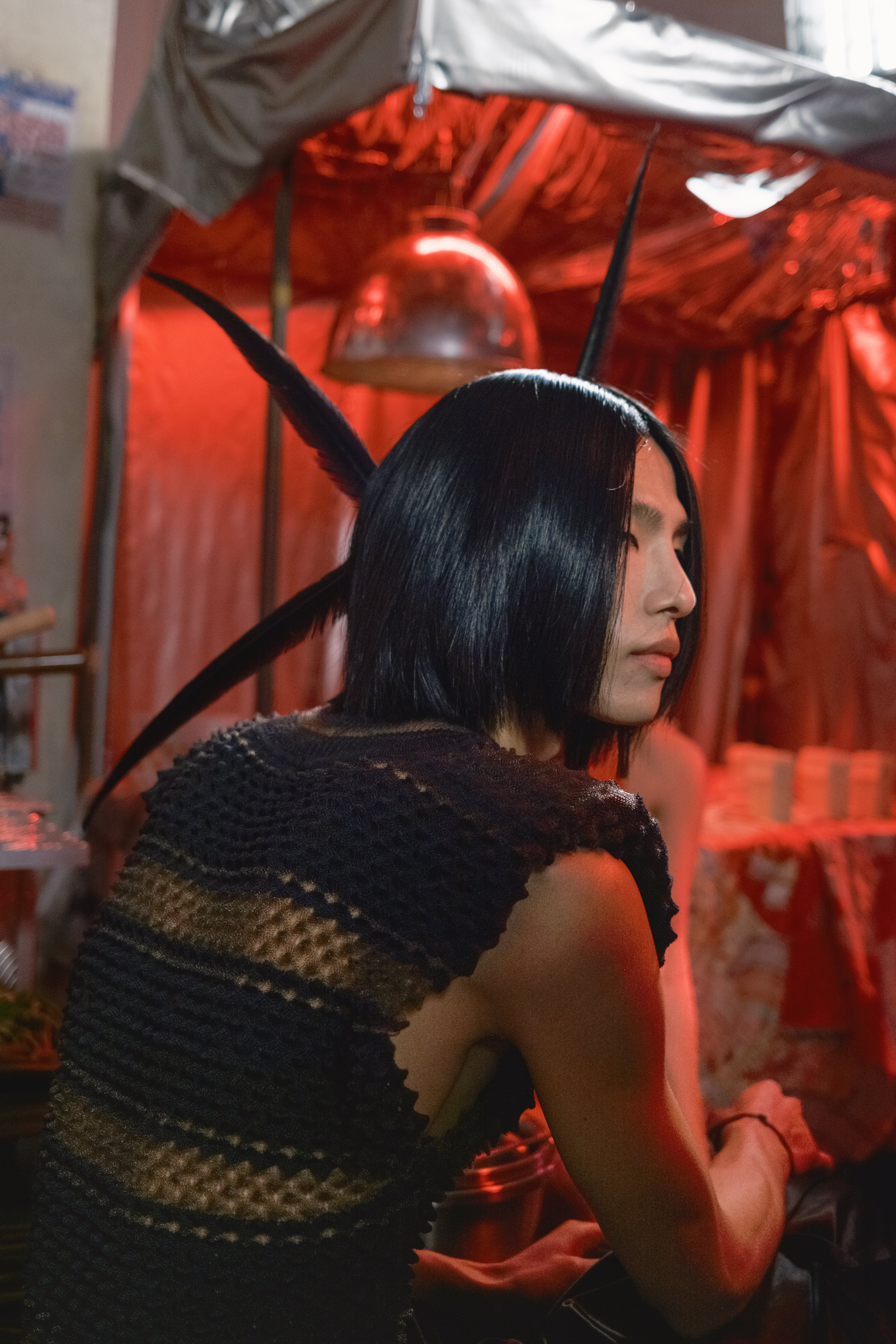 “Glass” hair was accompanied with ostrich feathers – feathers being a trend we’ve also seen on runway clothes