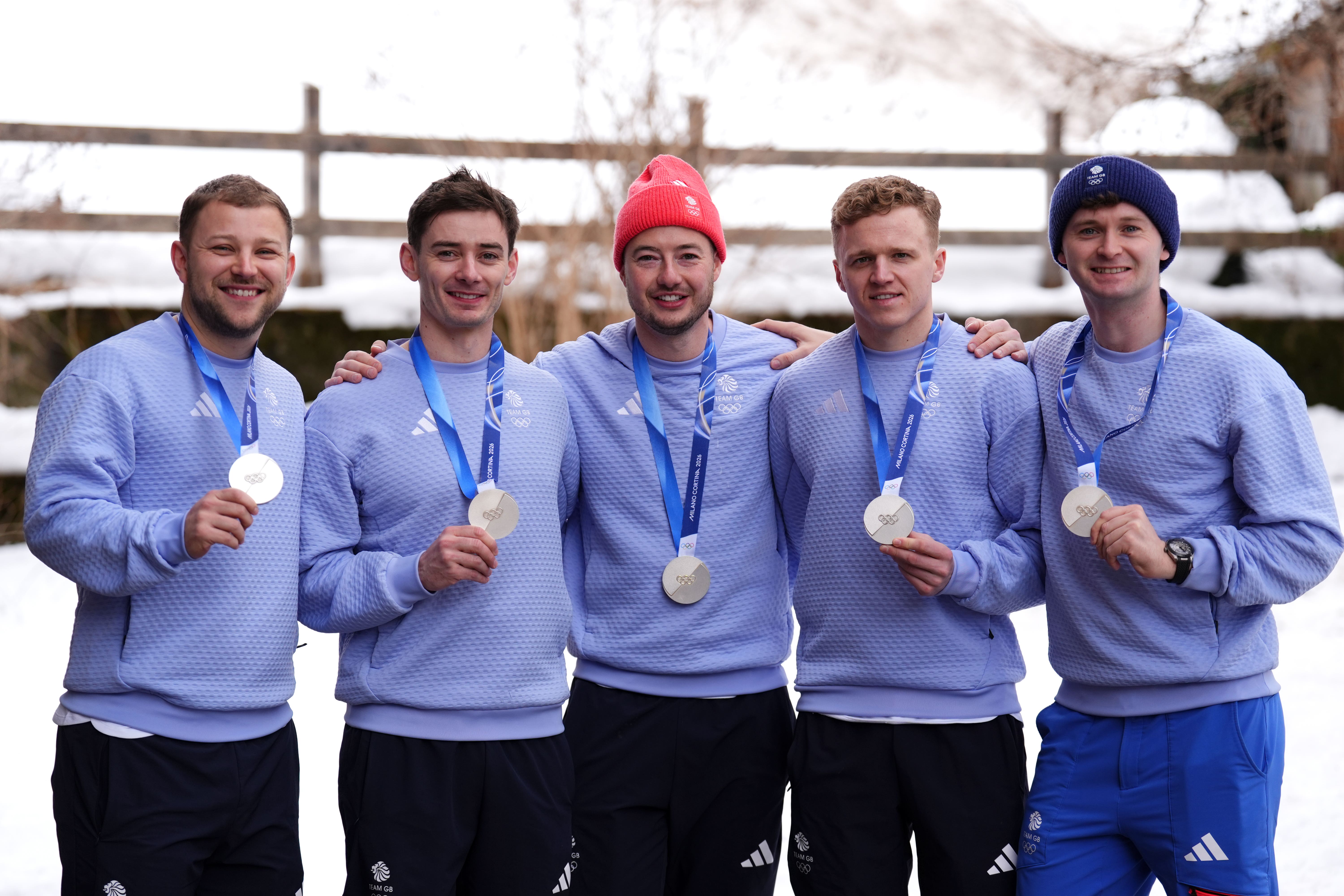 Great Britain’s Kyle Waddell, Grant Hardie, Hammy McMillan, Bobby Lammie and Bruce Mouat with their silver medals (Andrew Milligan/PA)