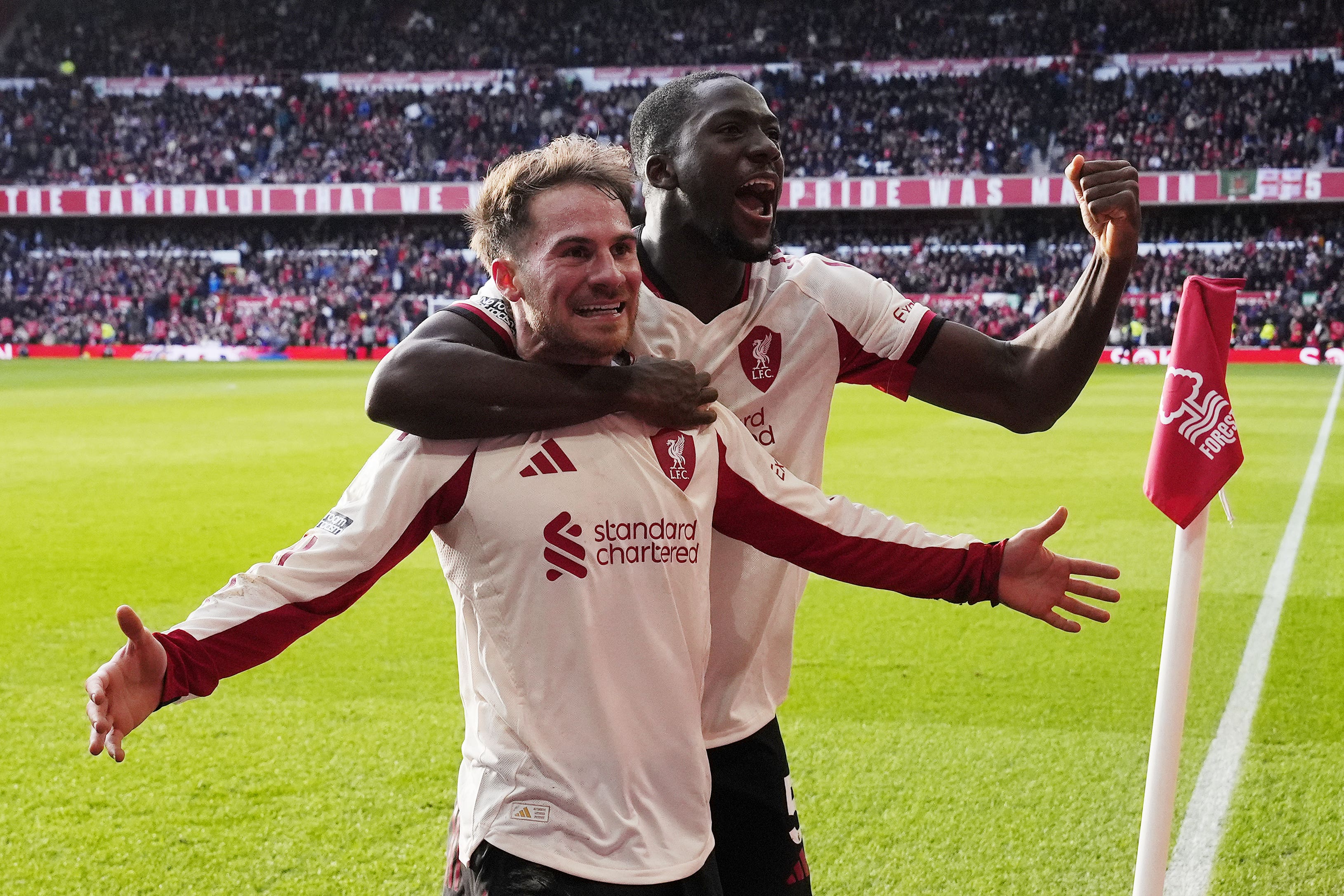 Liverpool’s Alexis Mac Allister (left) had one goal disallowed but soon scored another (Nick Potts/PA)