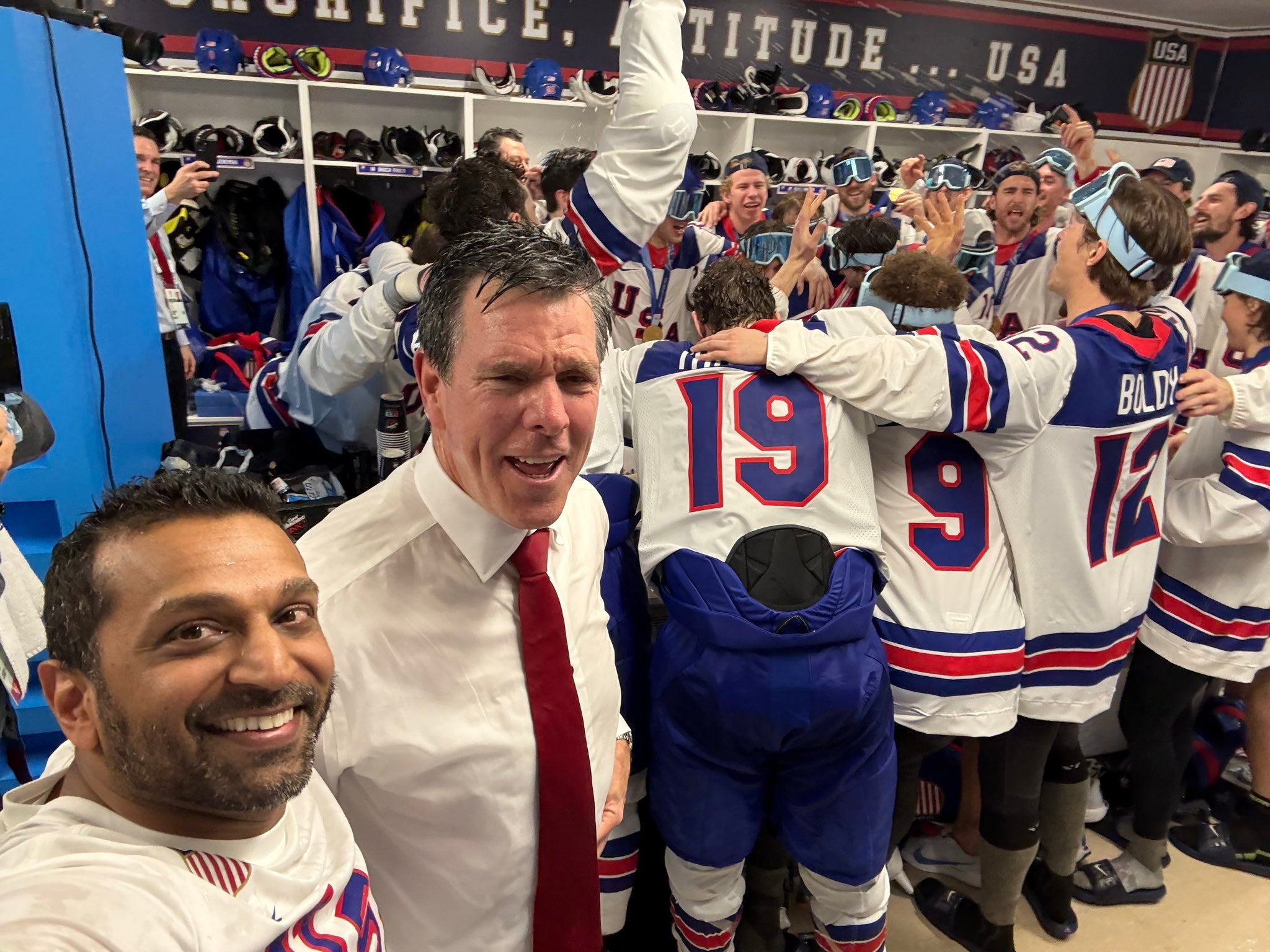 <p>FBI Director Kash Patel celebrated with the US men's hockey team at the Winter Olympics in Italy after the team defeated Canada to take home a gold medal</p>