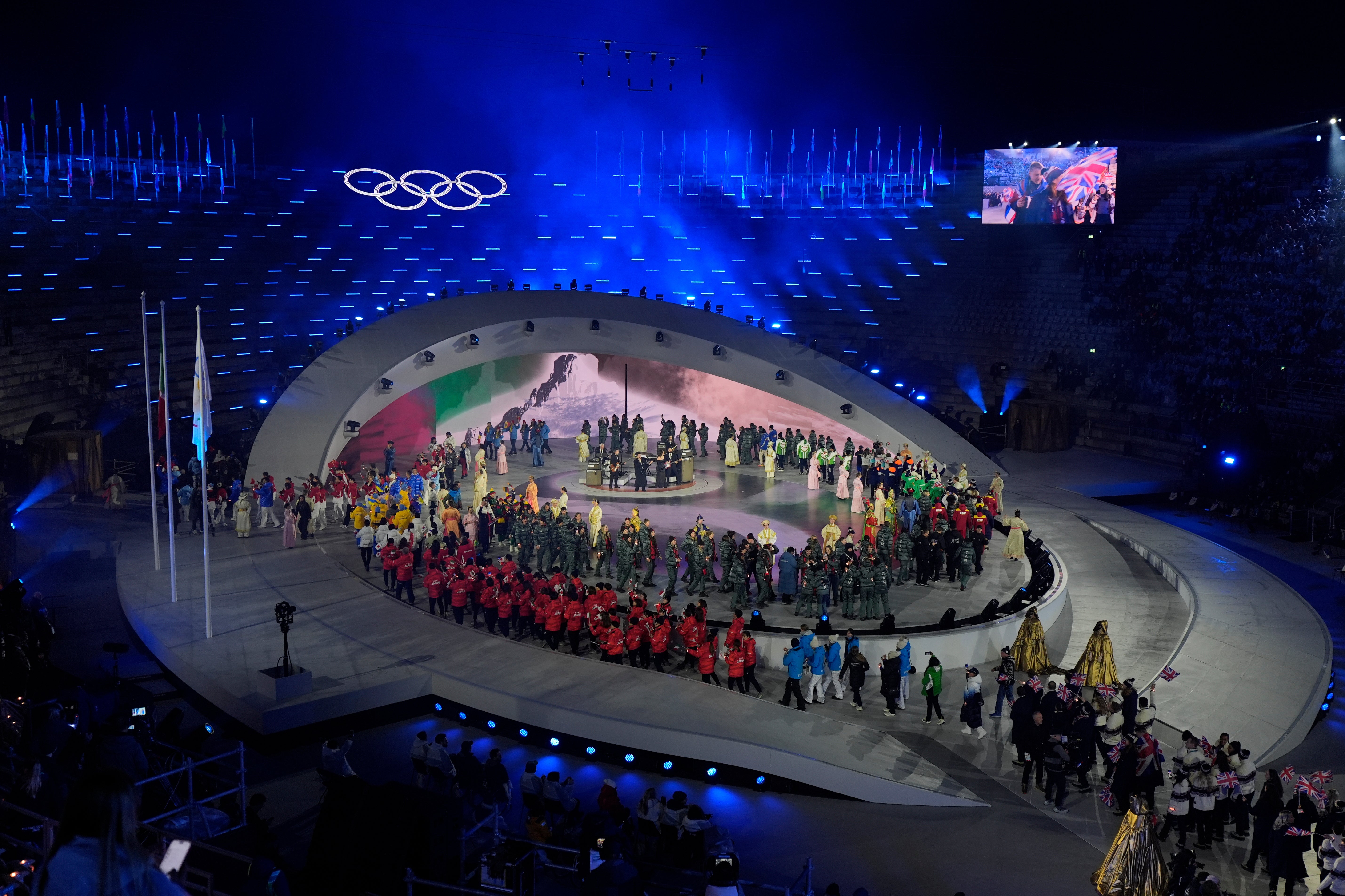Verona’s 2,000-year old amphitheatre staged the closing ceremony of the Winter Olympics (Ashley Landis/AP)