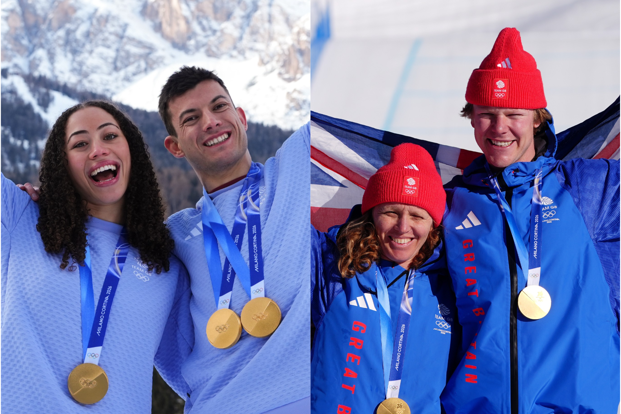 Tabby Stoecker (left to right) Matt Weston, Charlotte Bankes and Huw Nightingale celebrated gold for Team GB (Andrew Milligan/David Davies/PA)