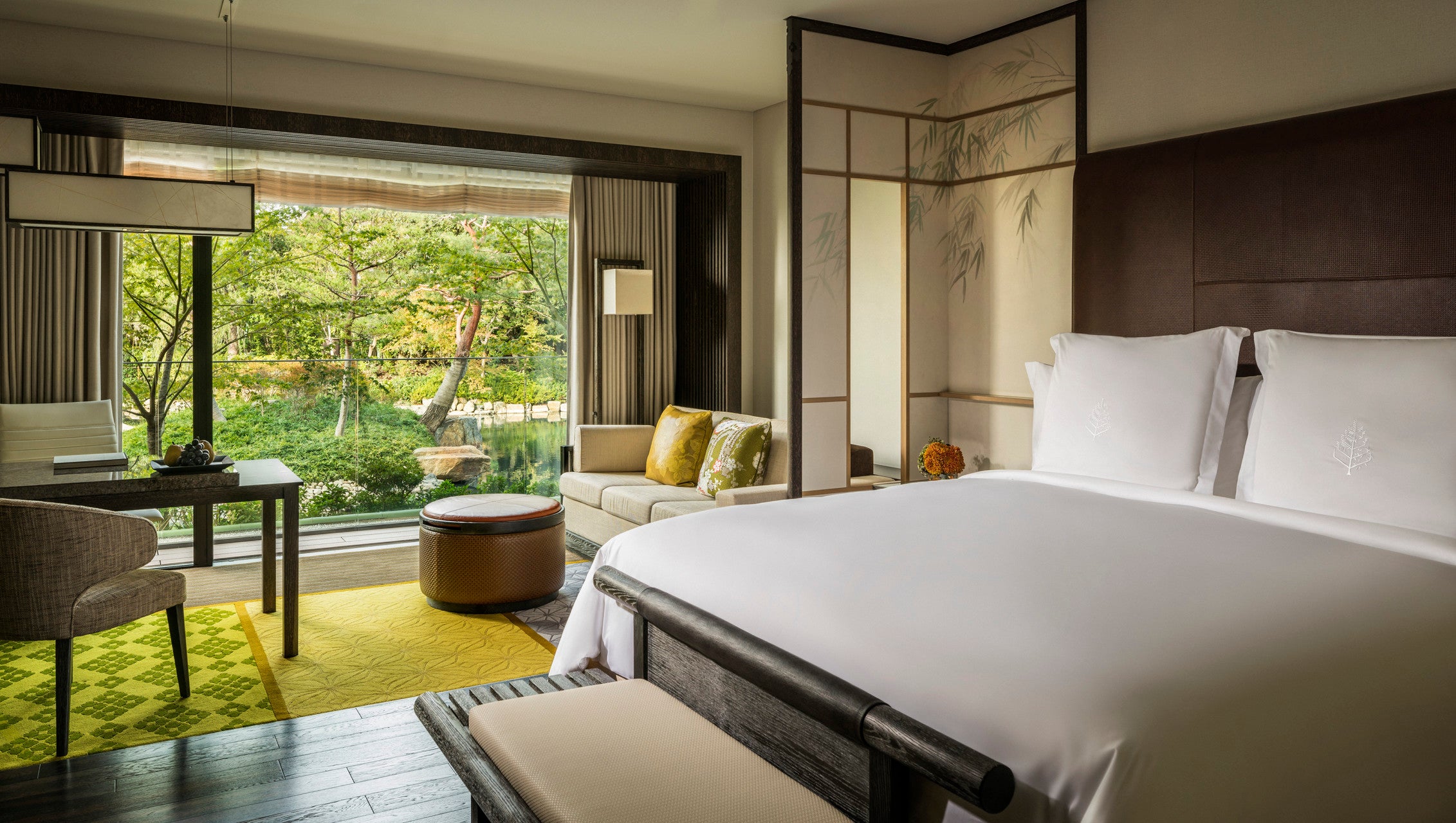 Bedrooms look out onto lush greenery