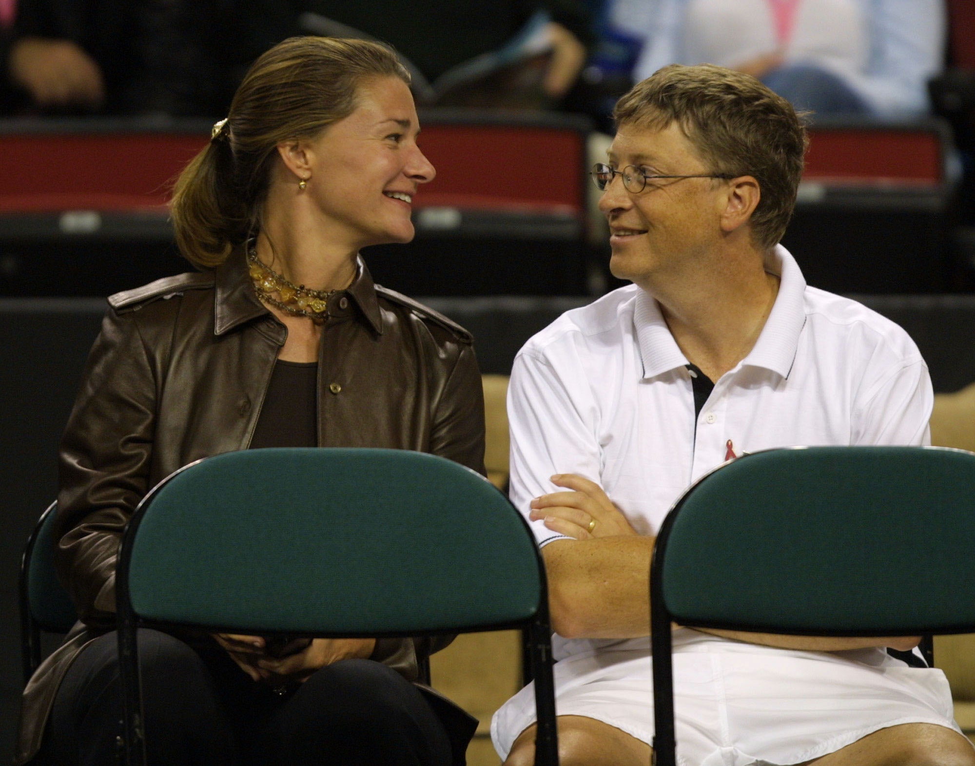 Melinda French Gates pictured with her former husband Bill Gates during a tennis tournament in Seattle in 2001 (Jeff Vinnick/Allsport via Getty Images)