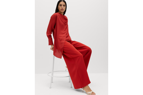 M&S single pleat red trousers