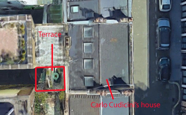 An aerial image of the building