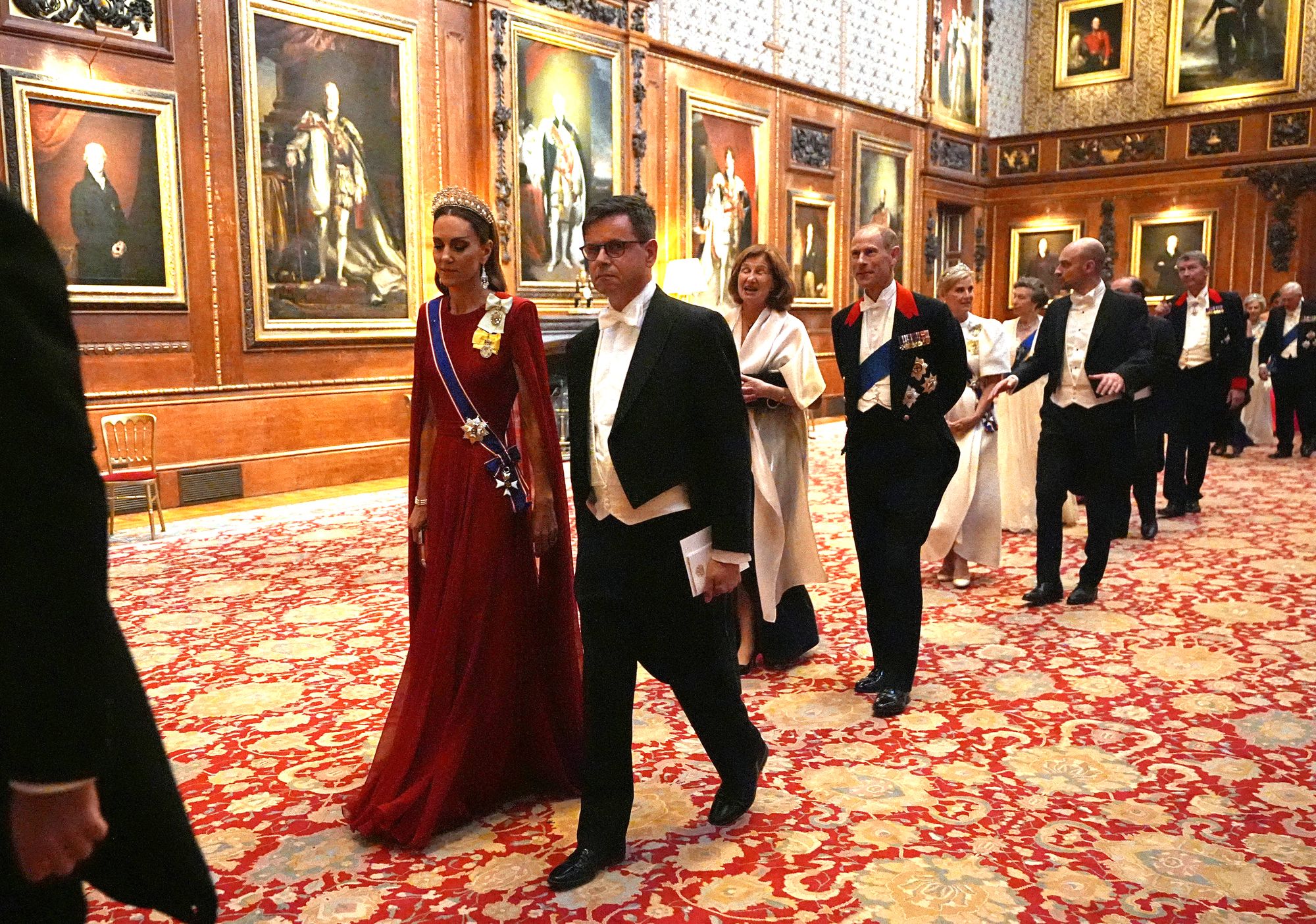 Catherine, Princess of Wales, attends a State Banquet at Windsor Castle, on 8 July 2025, on the first day of a three-day state visit by France’s President Emmanuel Macron
