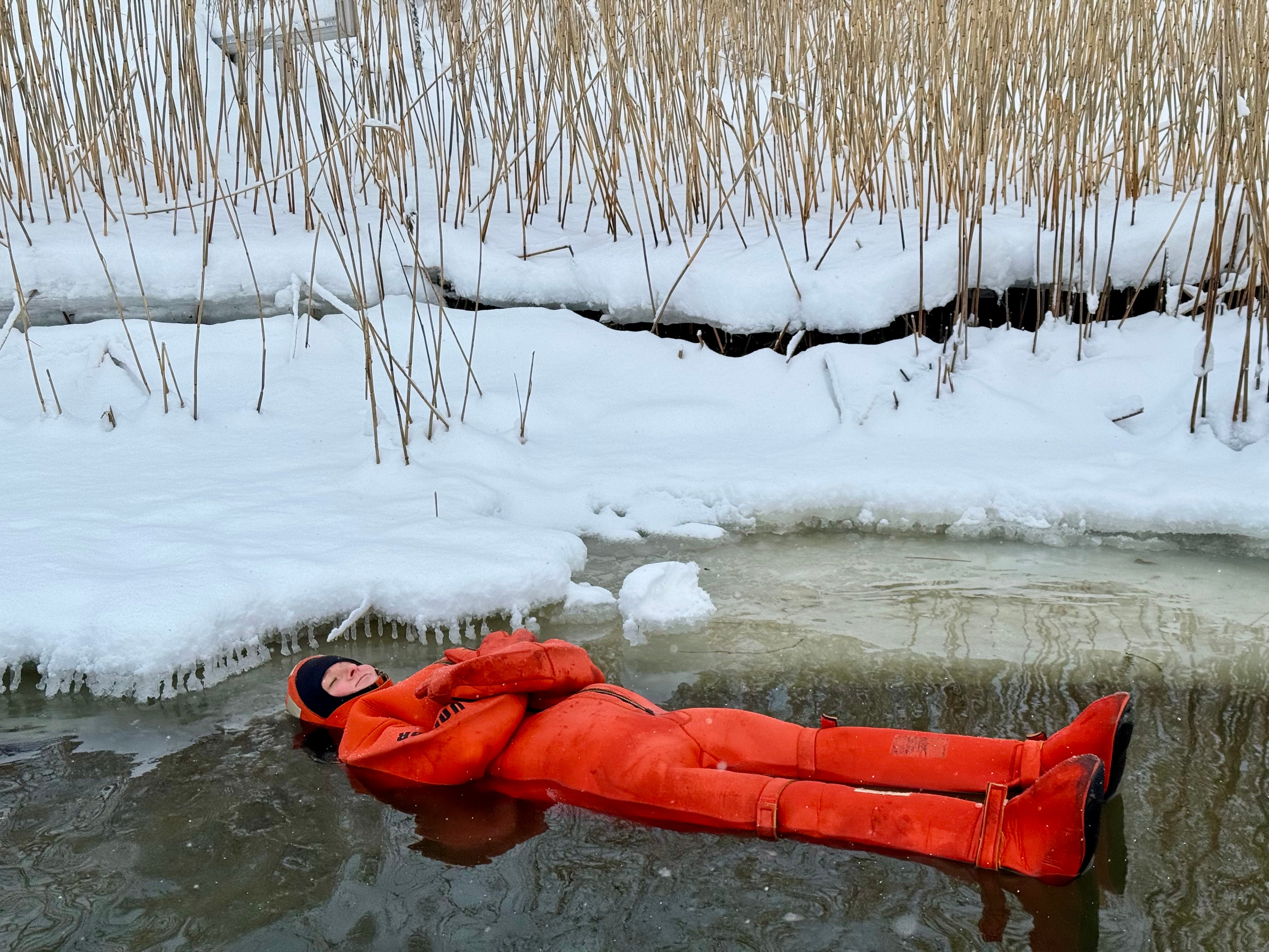 Drifting on the Baltic Sea in a survival suit