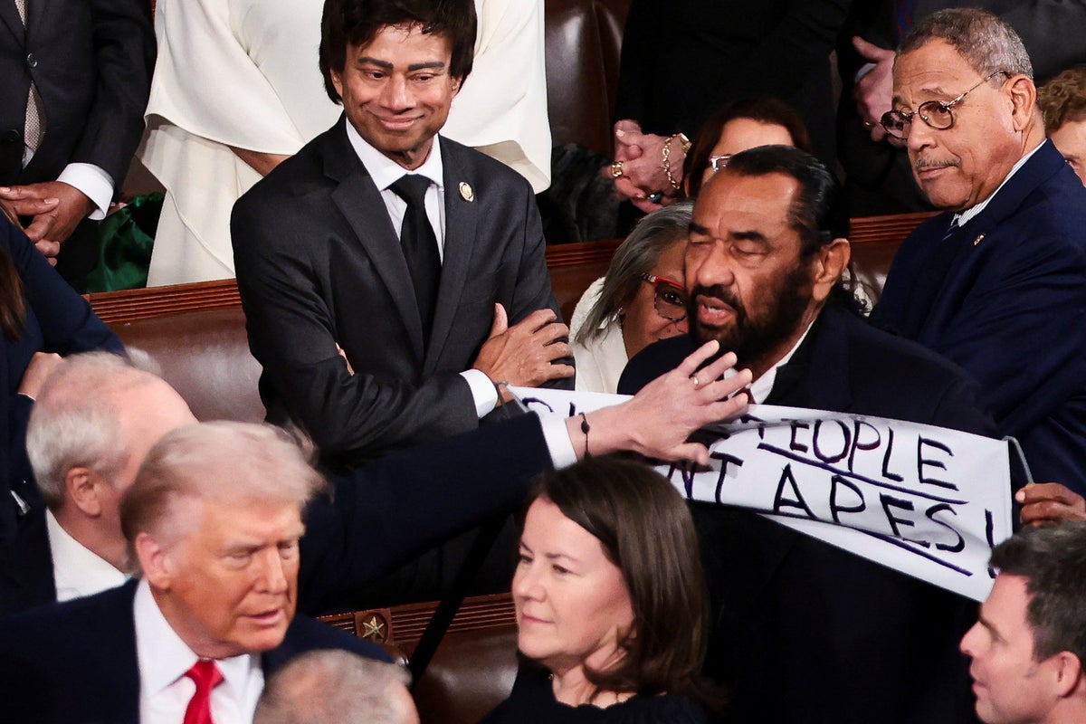 Democrat Rep. Al Green holds ‘Black People Aren’t Apes’ sign as he is booted from Trump State of the Union