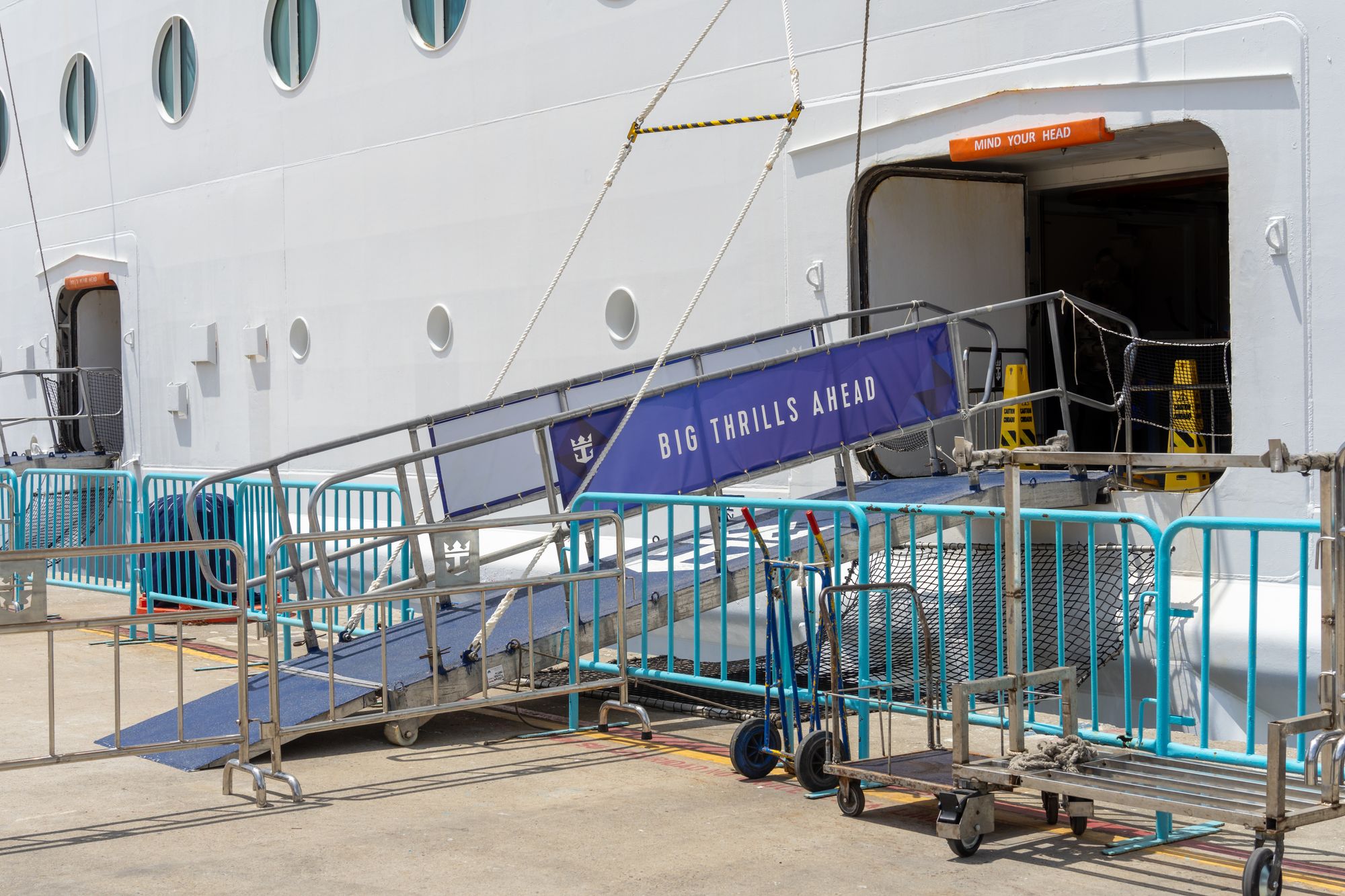 Disembarkation signage at the gangway will indicate the all-aboard time — so take a photo of it
