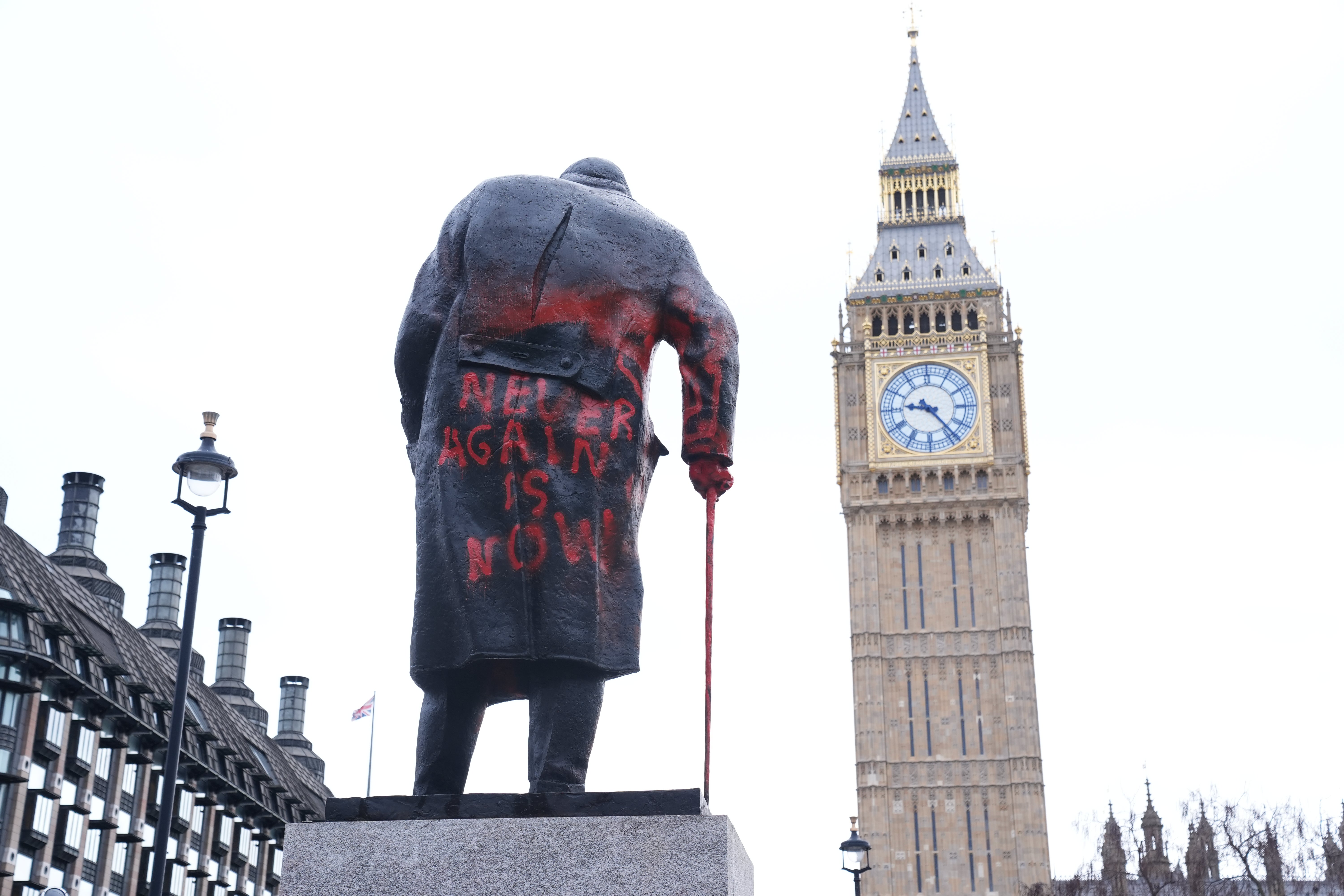 The statue of Winston Churchill stands in Parliament Square (Lucy North/PA)