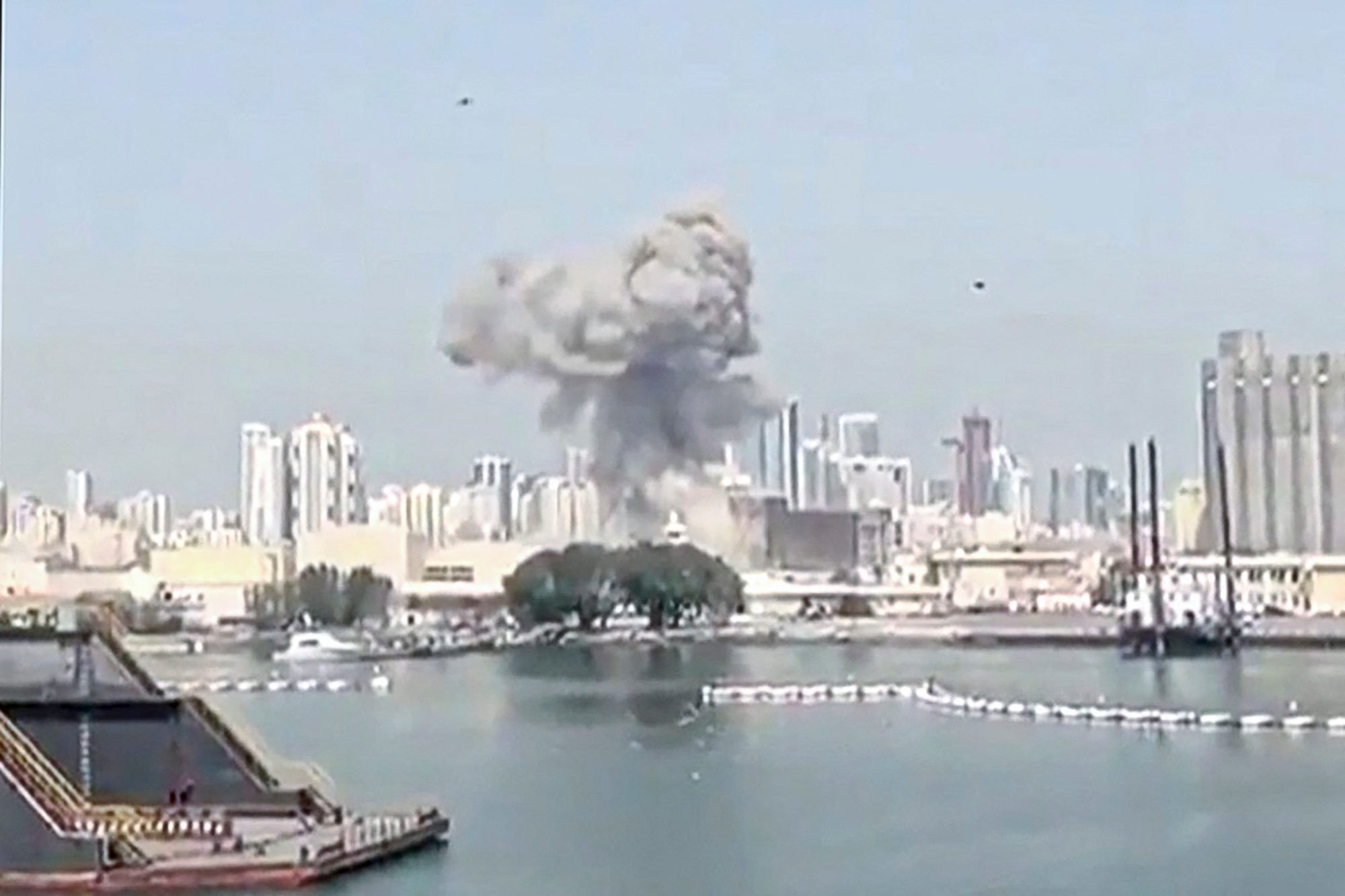 Smoke billowing from the US Navy’s Fifth Fleet base in Bahrain