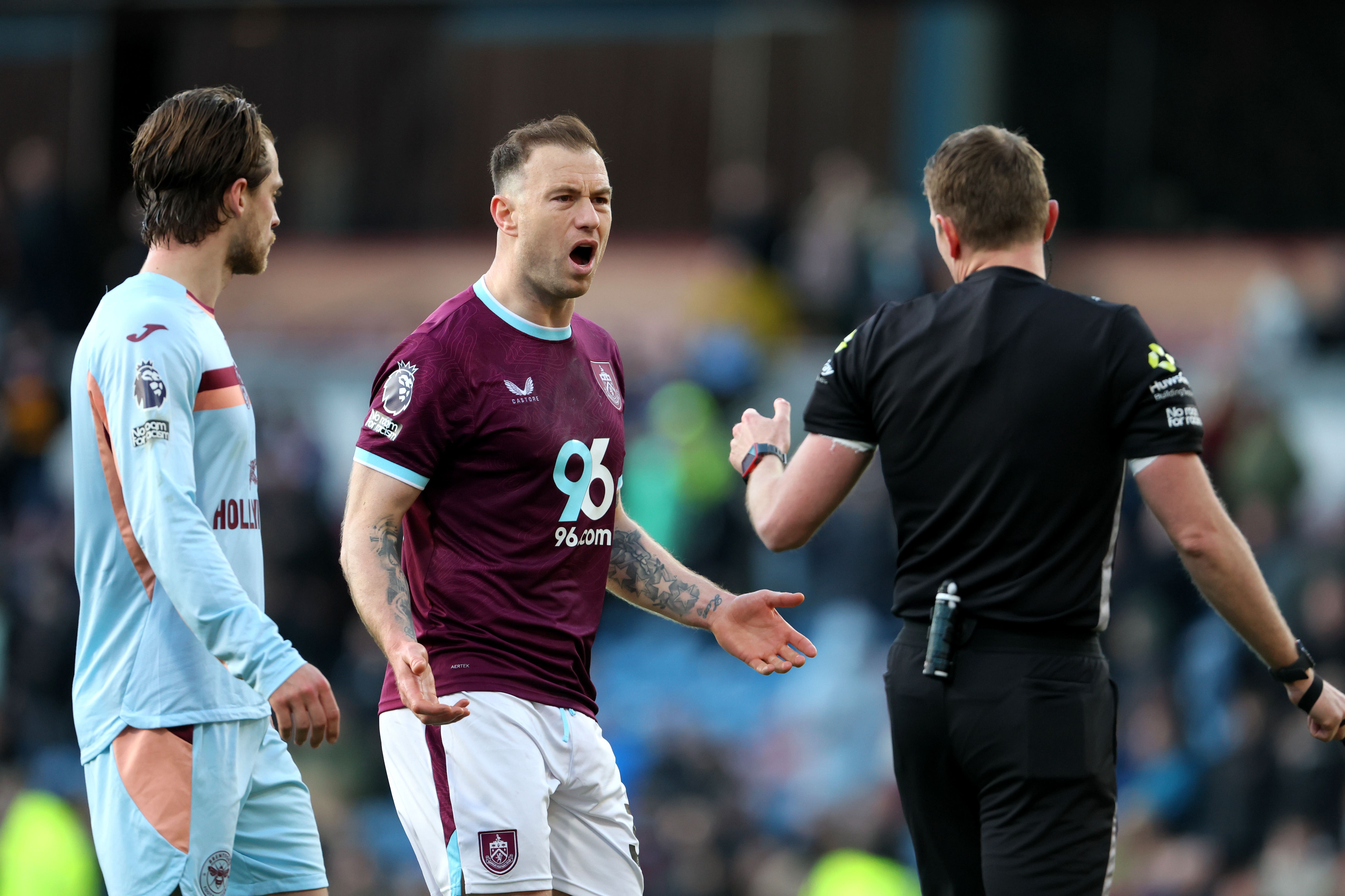 Burnley’s Ashley Barnes reacts as his goal is disallowed (Richard Sellers/PA)