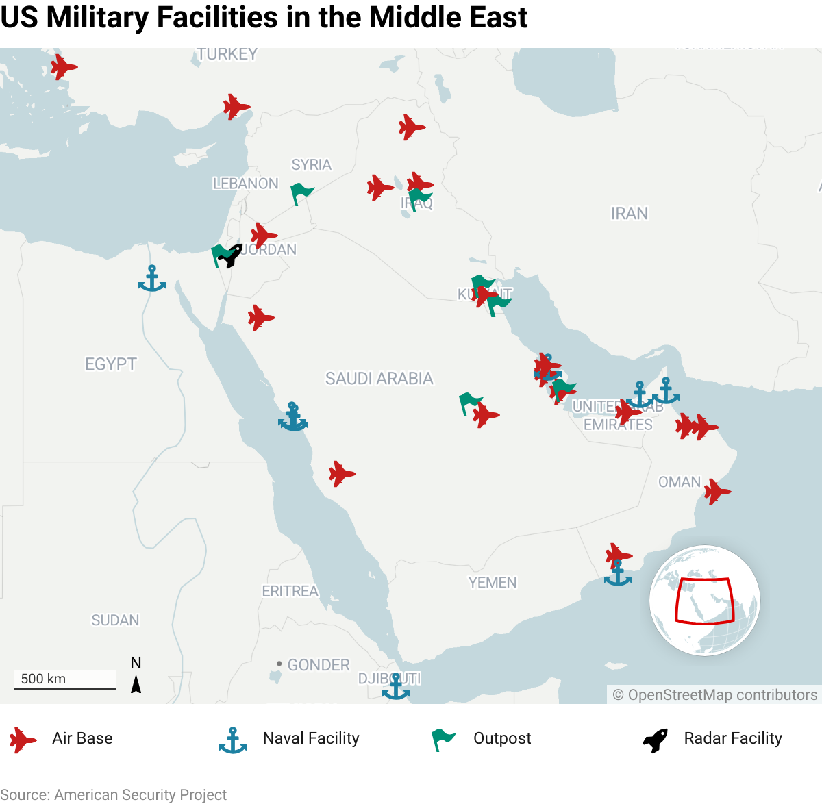 US military bases in the Middle East mapped as attack launched on Iran