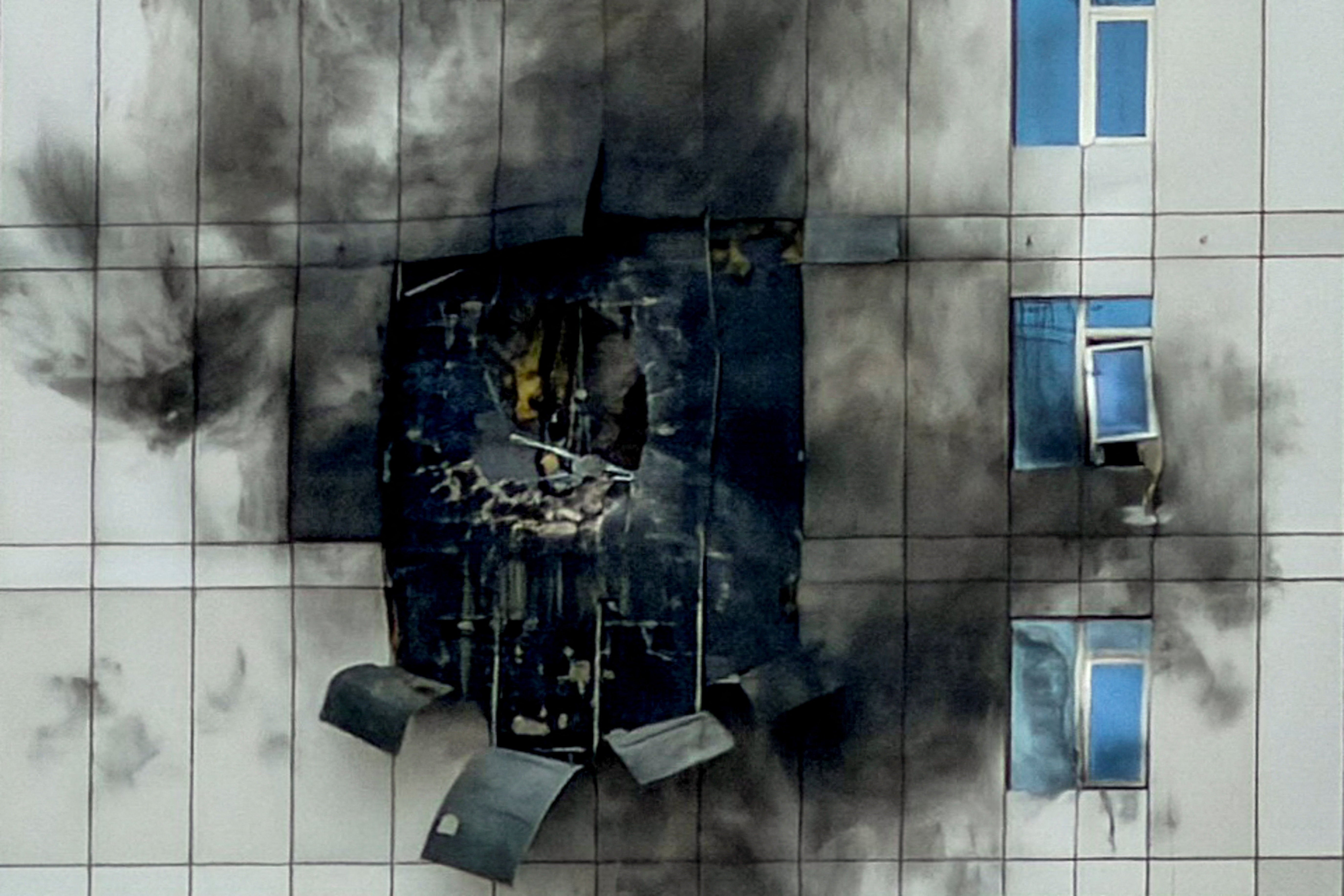 A building damaged by an Iranian drone attack in Bahrain