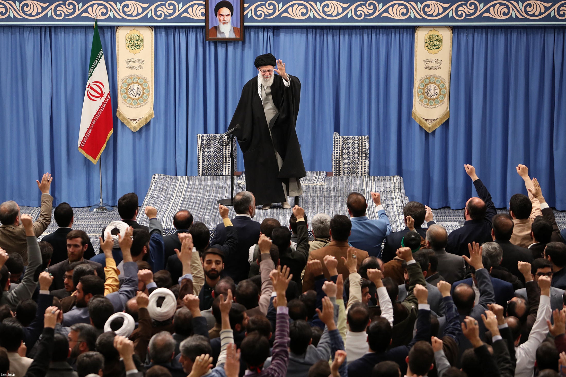File: Iran's Supreme Leader Ayatollah Ali Khamenei on 15 February 2020 shows him greeting the crowd during a meeting with eulogists in Tehran