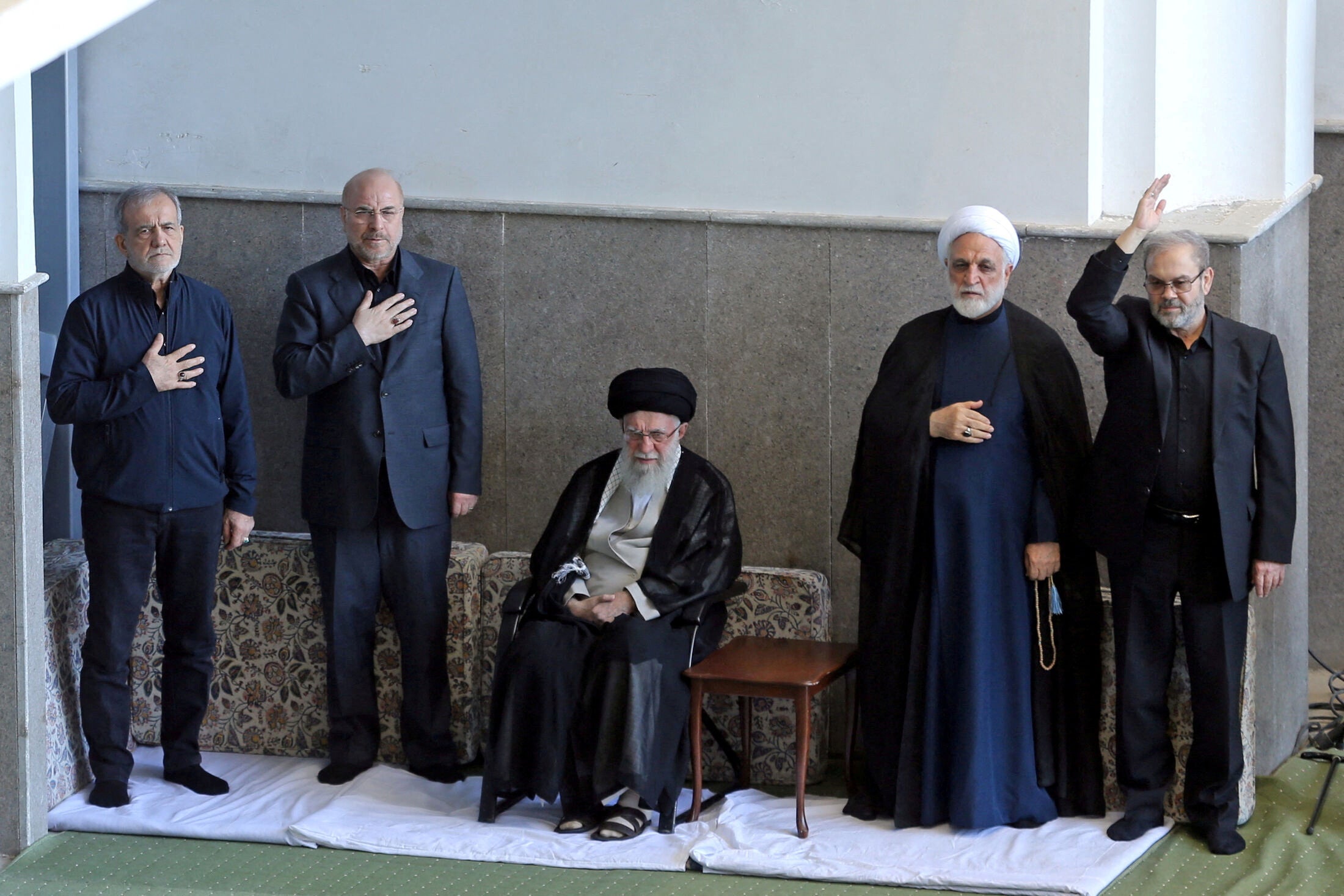 Iran's supreme leader Ayatollah Ali Khamenei and Iranian president Masoud Pezeshkian attend a commemoration ceremony of late Lebanon's Hezbollah leader, Sayyed HassanÂ Nasrallah, in Tehran, Iran, 4 October 2024