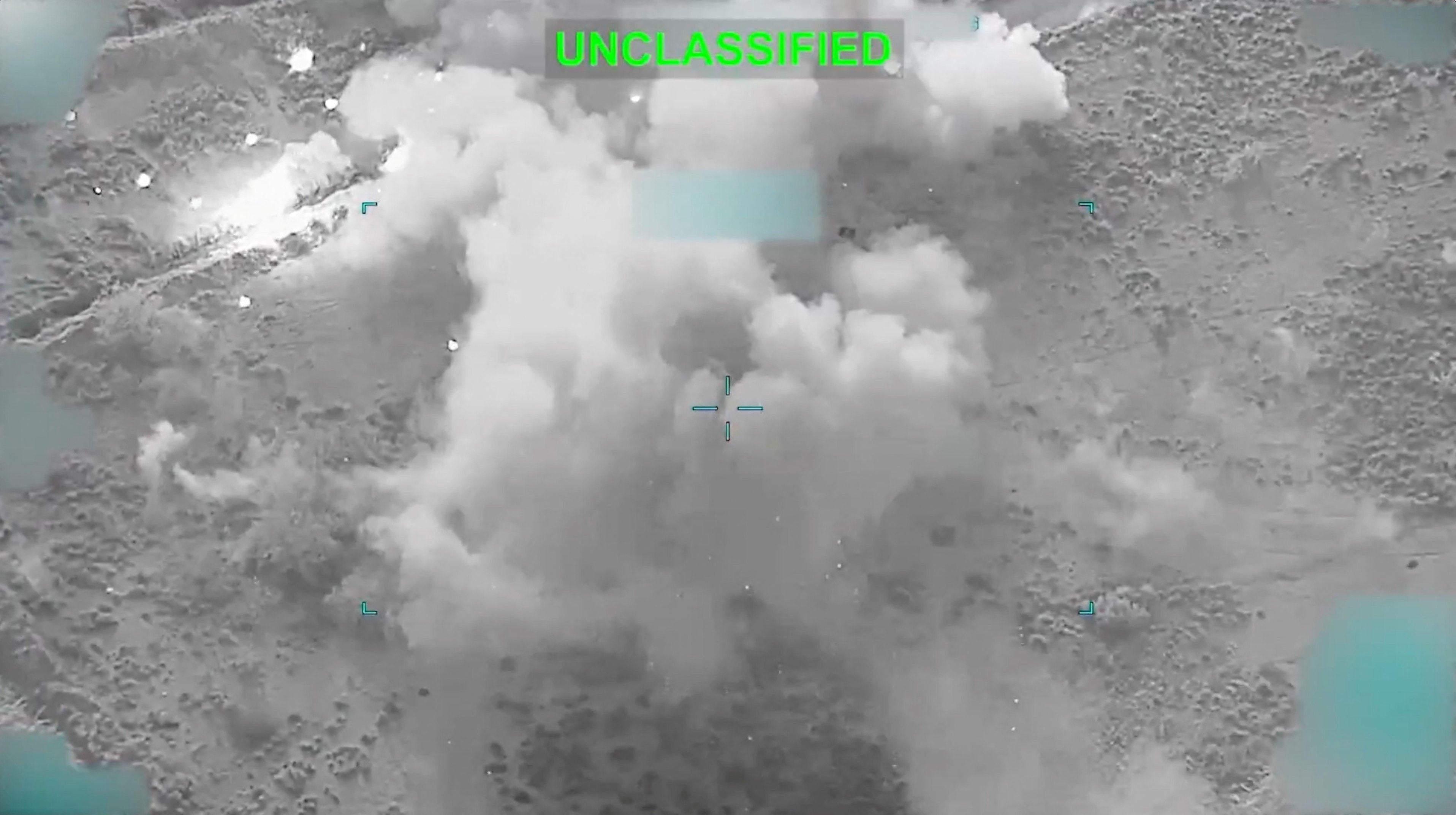 A screengrab from a video released by US Central Command (CENTCOM), which accompanied a press release describing the operation dubbed 'Epic Fury', an attack by the United States and Israel on Iran, shows smoke and dust rising following an explosion at an unknown location, in this image obtained from social media released on 28 February 2026