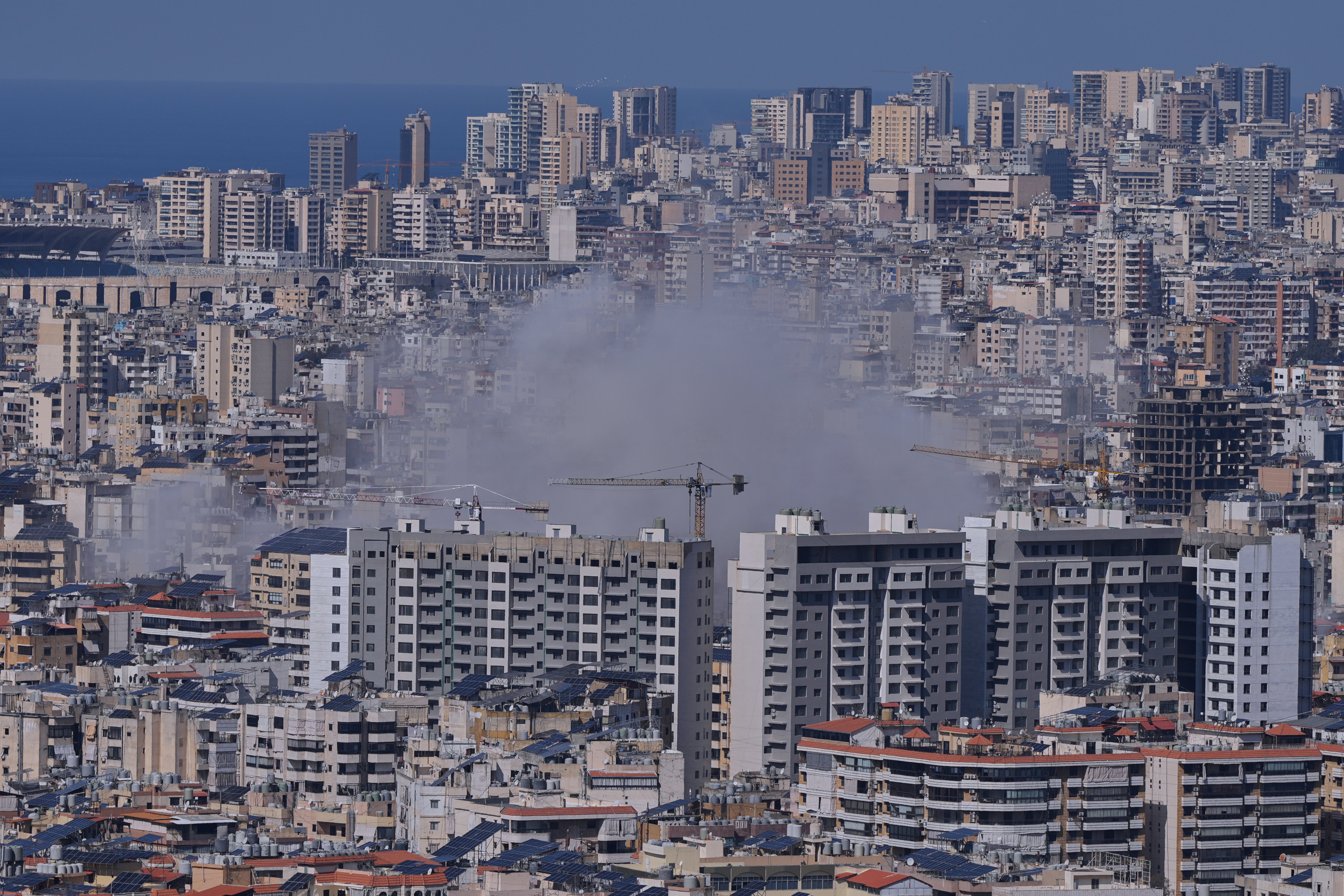 Smoke rises from Israeli airstrikes on Dahiyeh, a southern suburb of Beirut, in Lebanon