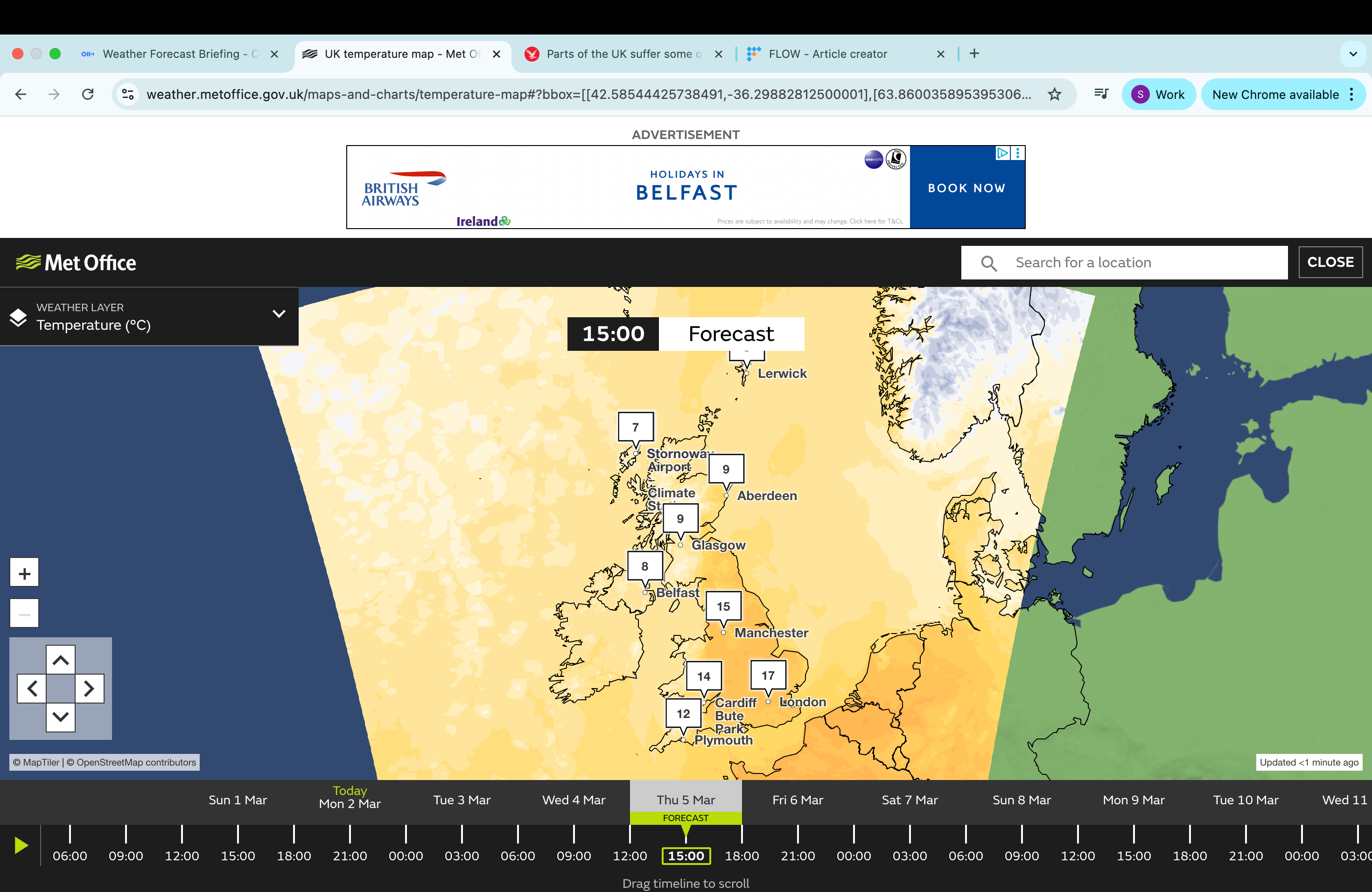 Temperatures due to reach their height on Thursday, some some areas reaching 18C