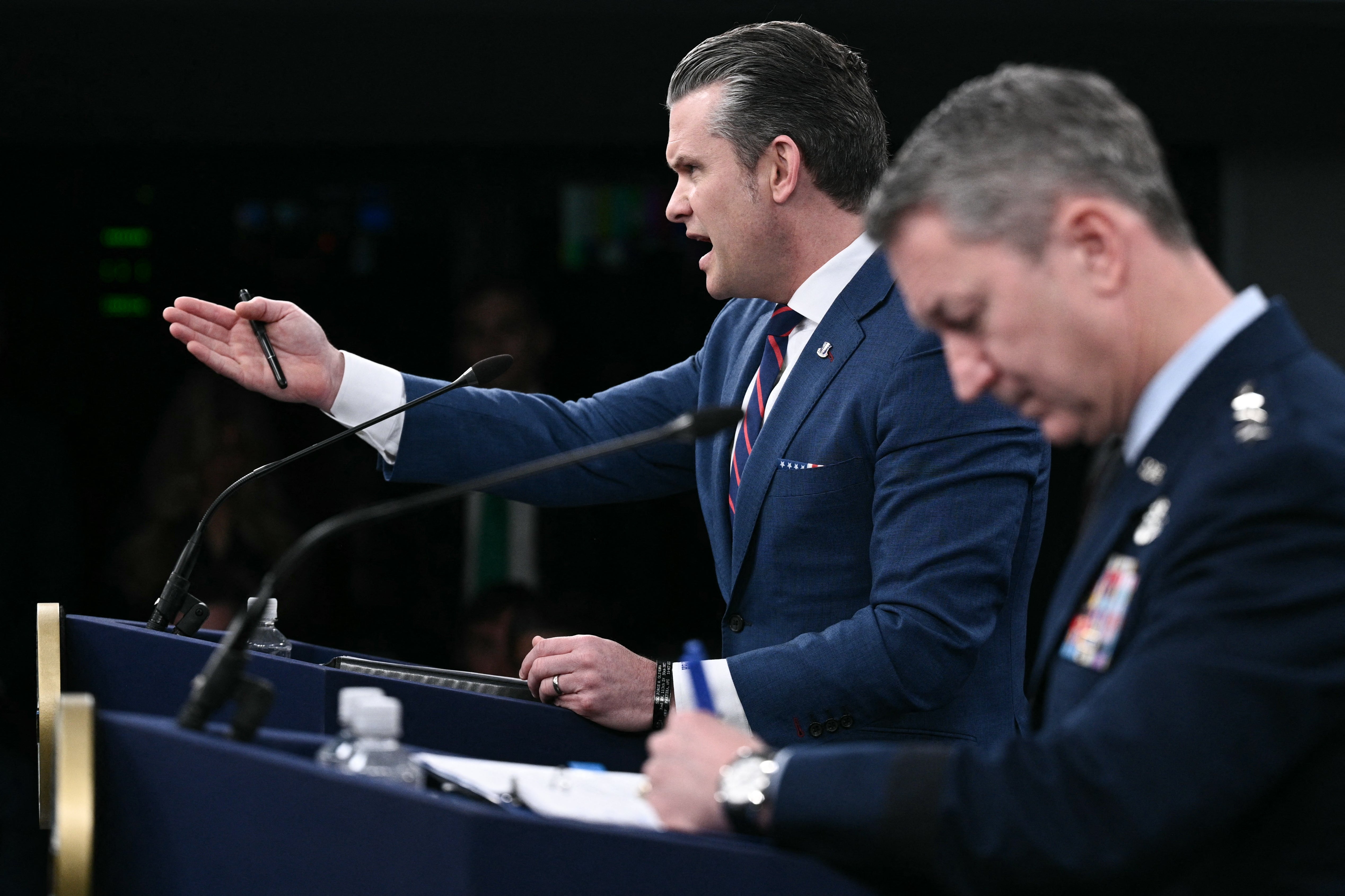 Defense Secretary Pete Hegseth and Joint Chiefs of Staff chair Gen. Dan Caine briefed reporters on the Iran campaign for the first time March 2, three days after attacks were launched