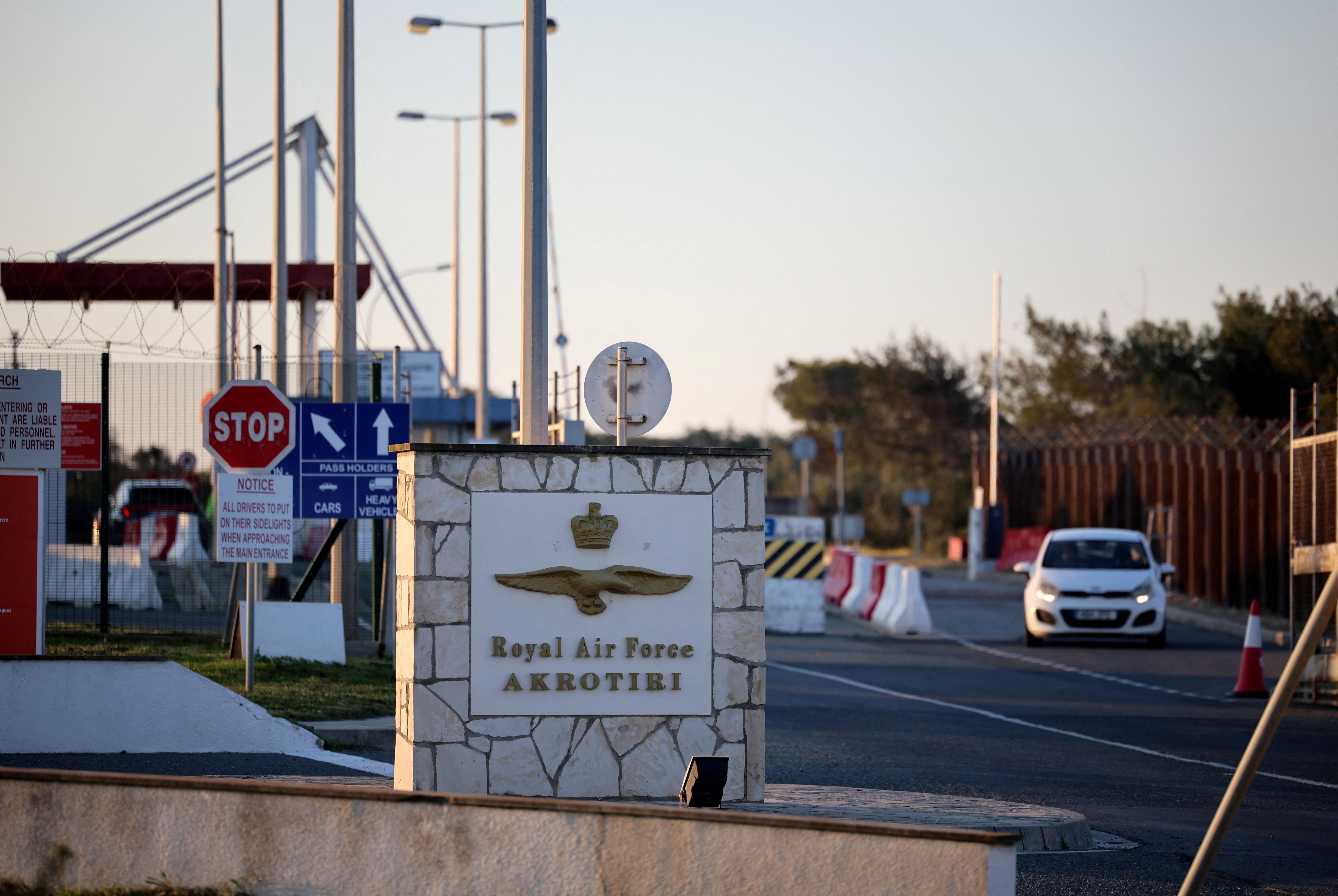 The entrance of RAF Akrotiri, a British sovereign base in Cyprus, which was hit by an unmanned drone