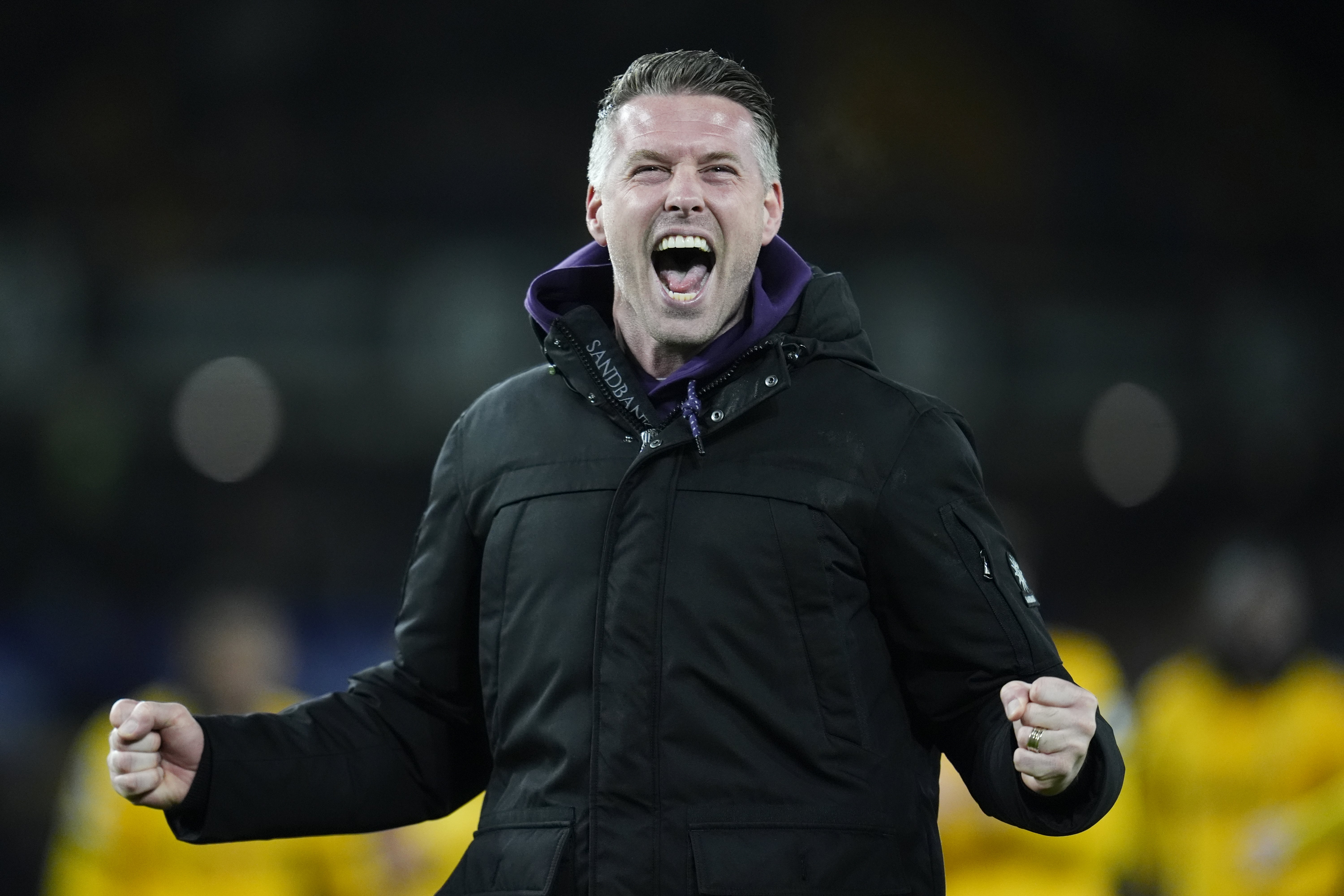 Wolves manager Rob Edwards celebrates victory over Liverpool (Nick Potts/PA)
