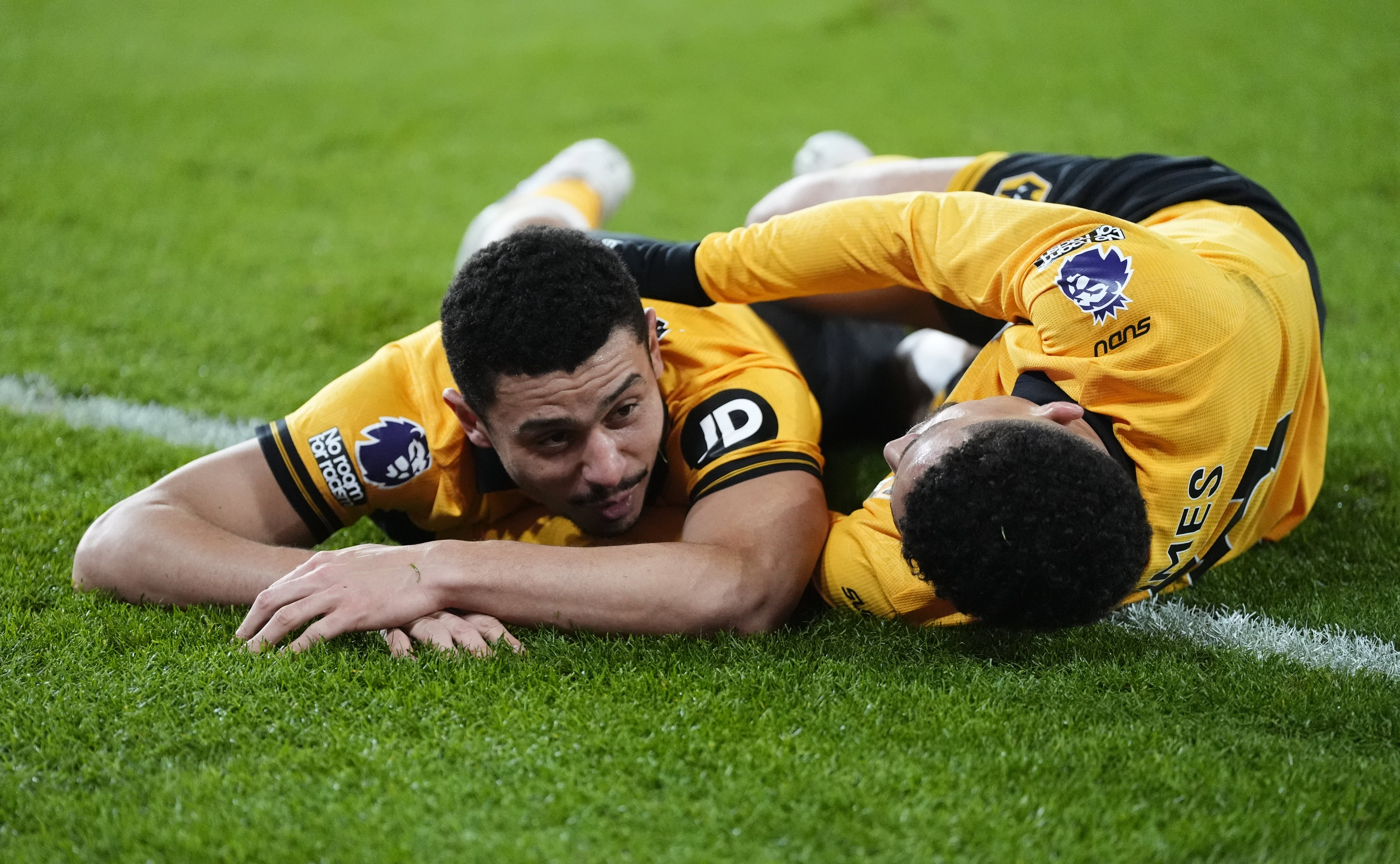 Andre, left, celebrates after scoring Wolves’ late winner (Nick Potts/PA)