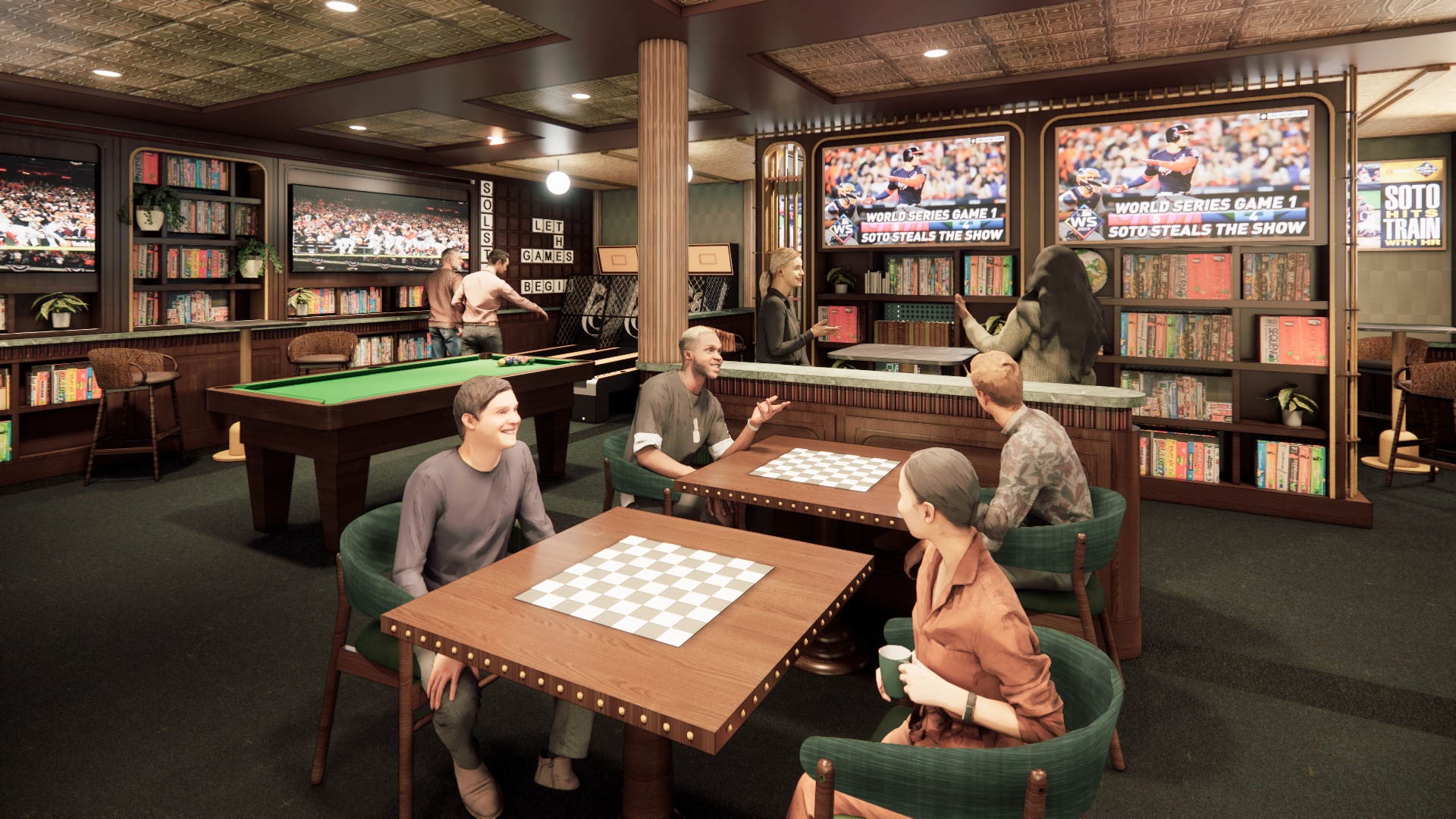 Guests can play nostalgic games in The Parlor aboard Celebrity Solstice