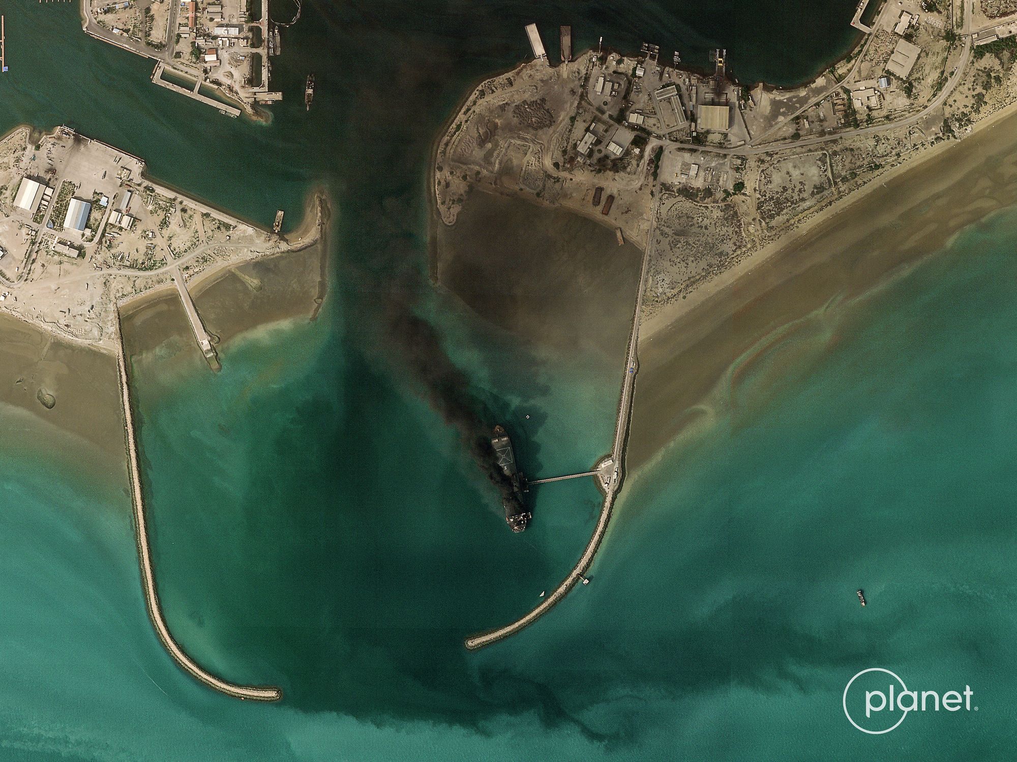 The IRIS Makran is believed to have sustained damage in the attack, seen in this satellite image