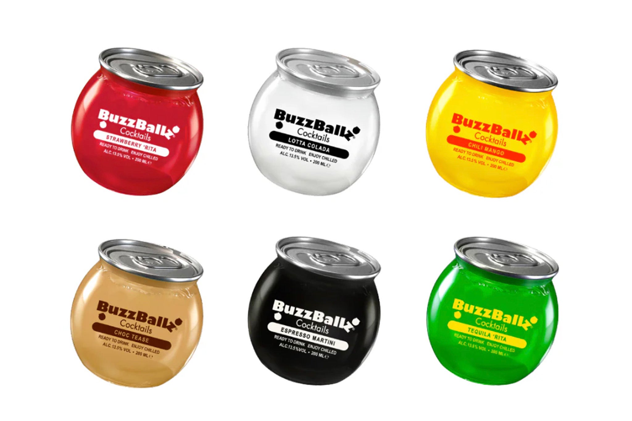 A selection of BuzzBallz drinks in the brand’s signature circular containers