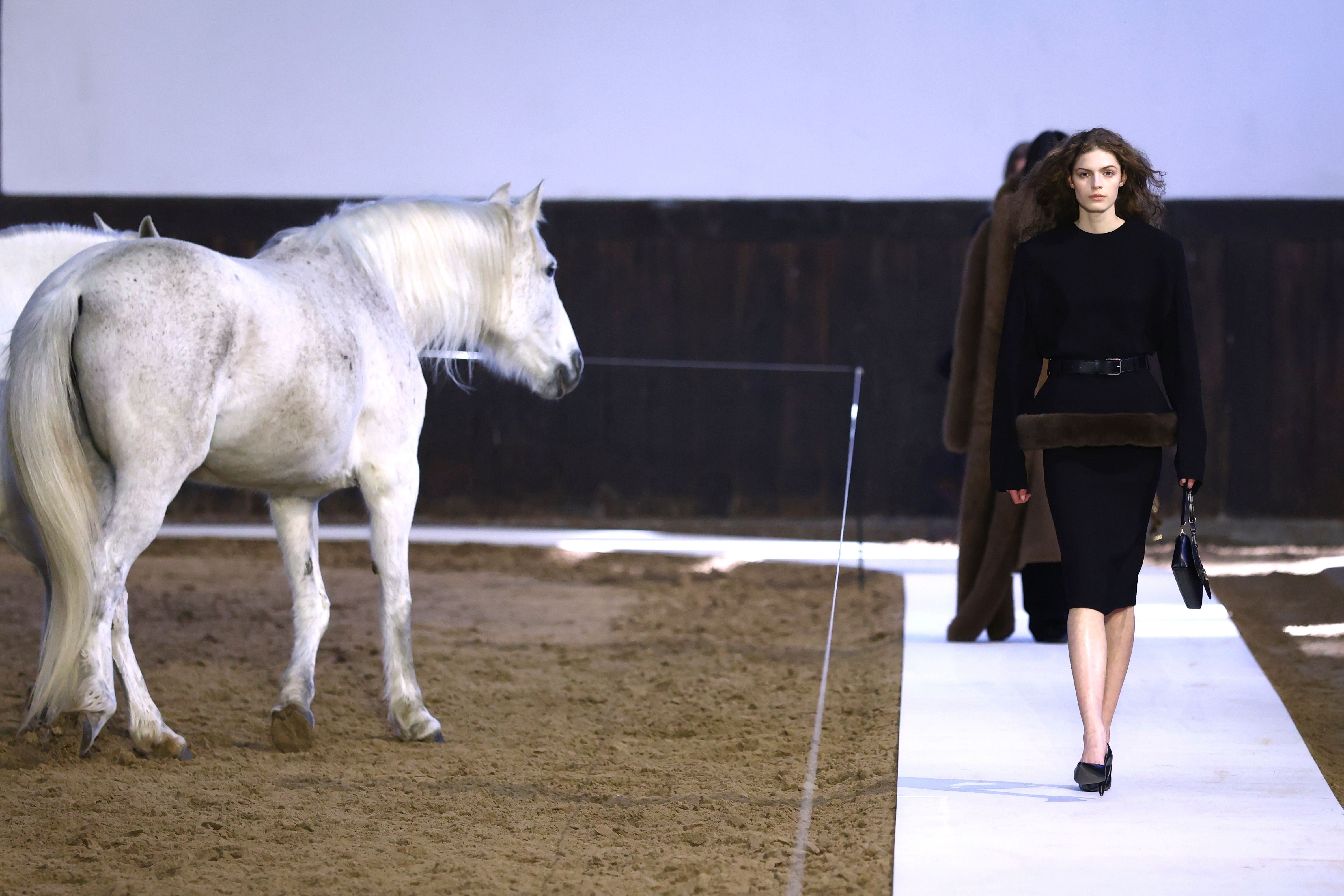 stella mccartney(ステラマッカートニー)horse pants Stella McCartney sends horses down the runway for Paris Fashion