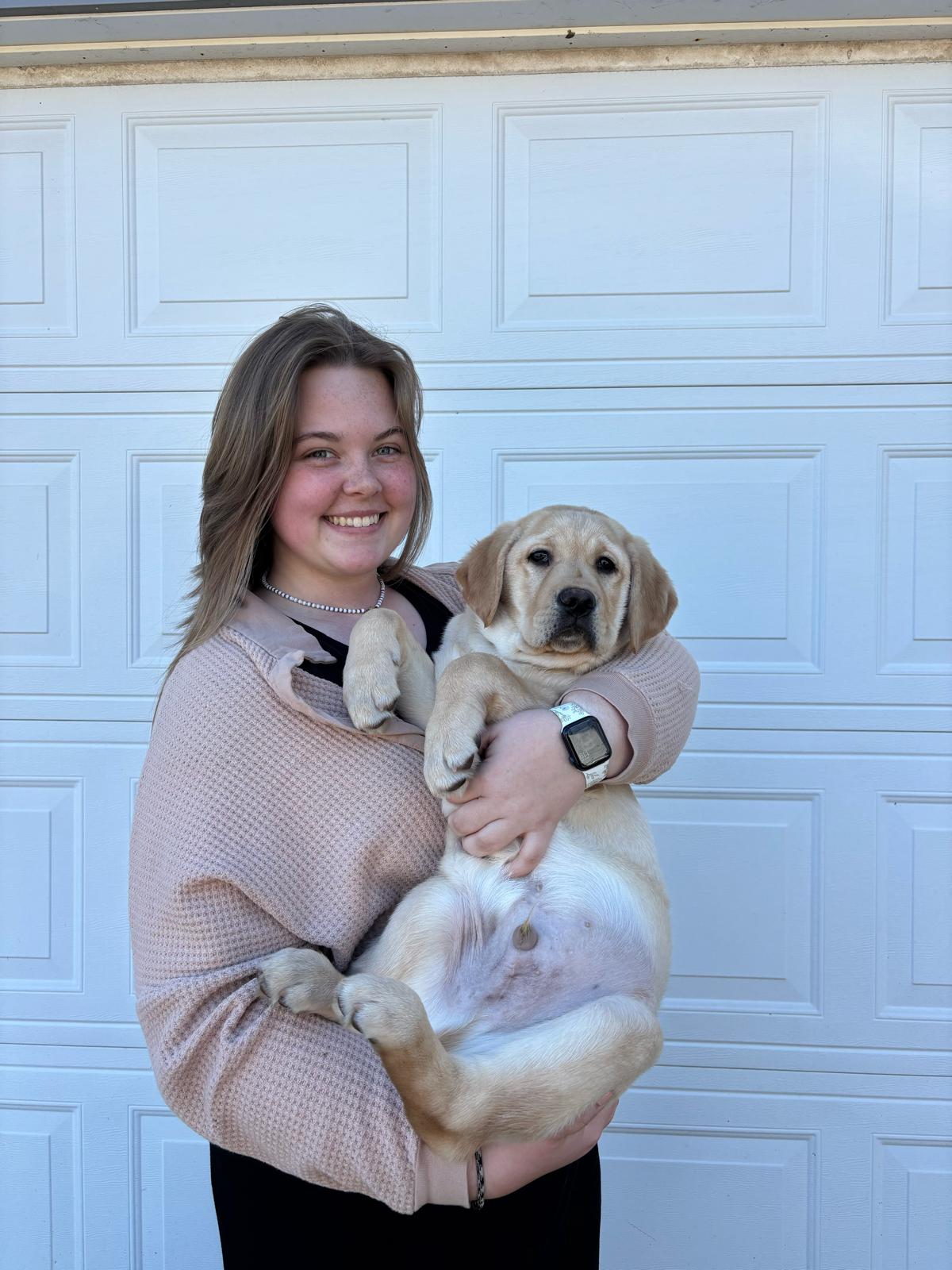 Grayson Shirley, a 21-year-old senior at the University of Georgia, waved off her last trainee on February 19. Three days later she took on Luckie (pictured) who is the fourth dog she’s trained