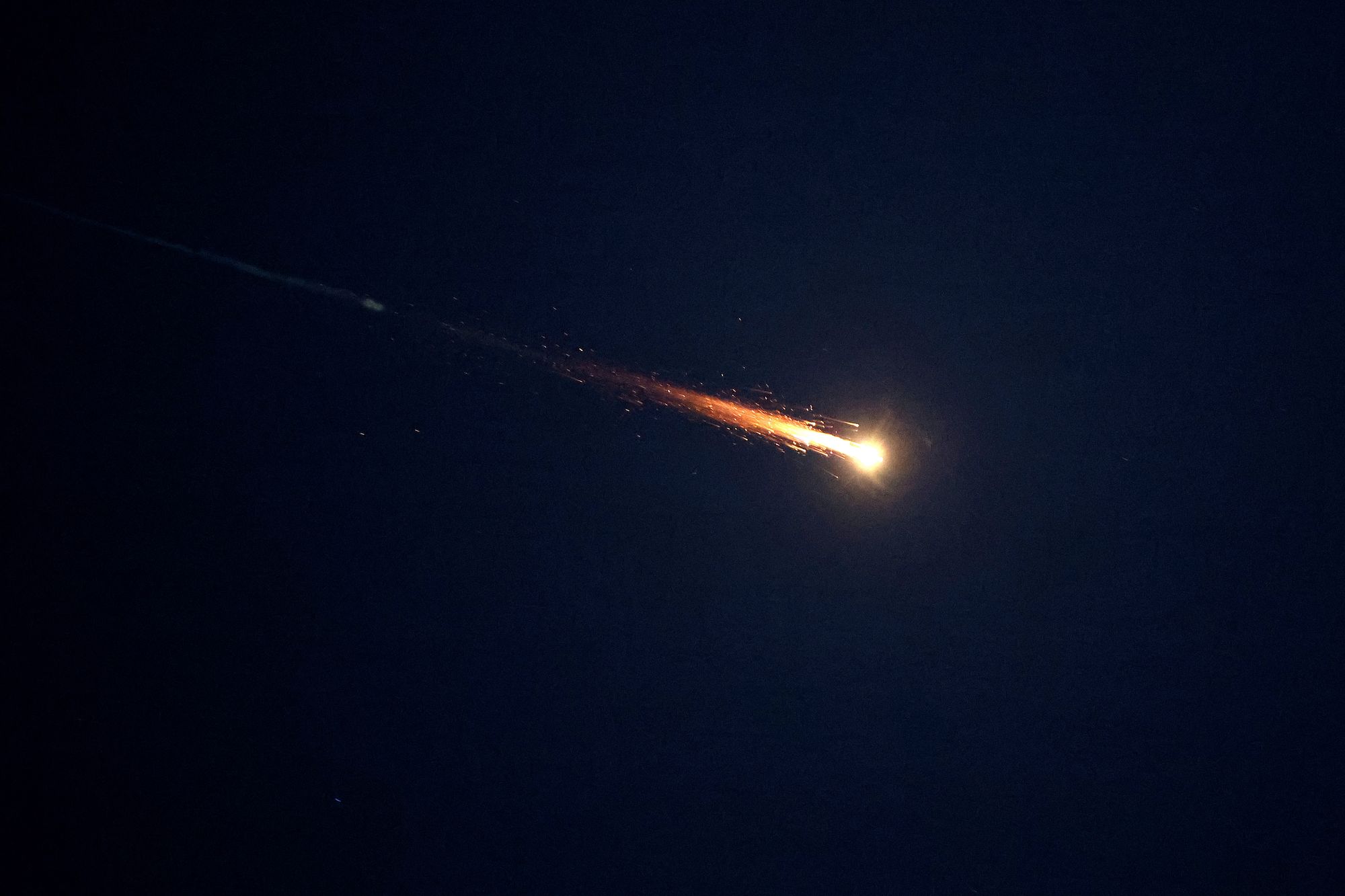 Rocket trails are seen in the sky above Netanya amid a fresh barrage of Iranian missile attacks on 3 March 2026. US and Israeli strikes pummelled targets across Tehran on 3 March as US president Donald Trump warned it was 'too late' for Iran to seek talks to escape a war now in its fourth day. Drones and missiles crashed into oil facilities and US diplomatic missions in the Gulf as the Islamic republic retaliated, and Israel pushed troops deeper into Lebanon to battle the Tehran-backed militia Hezbollah after it entered the fray
